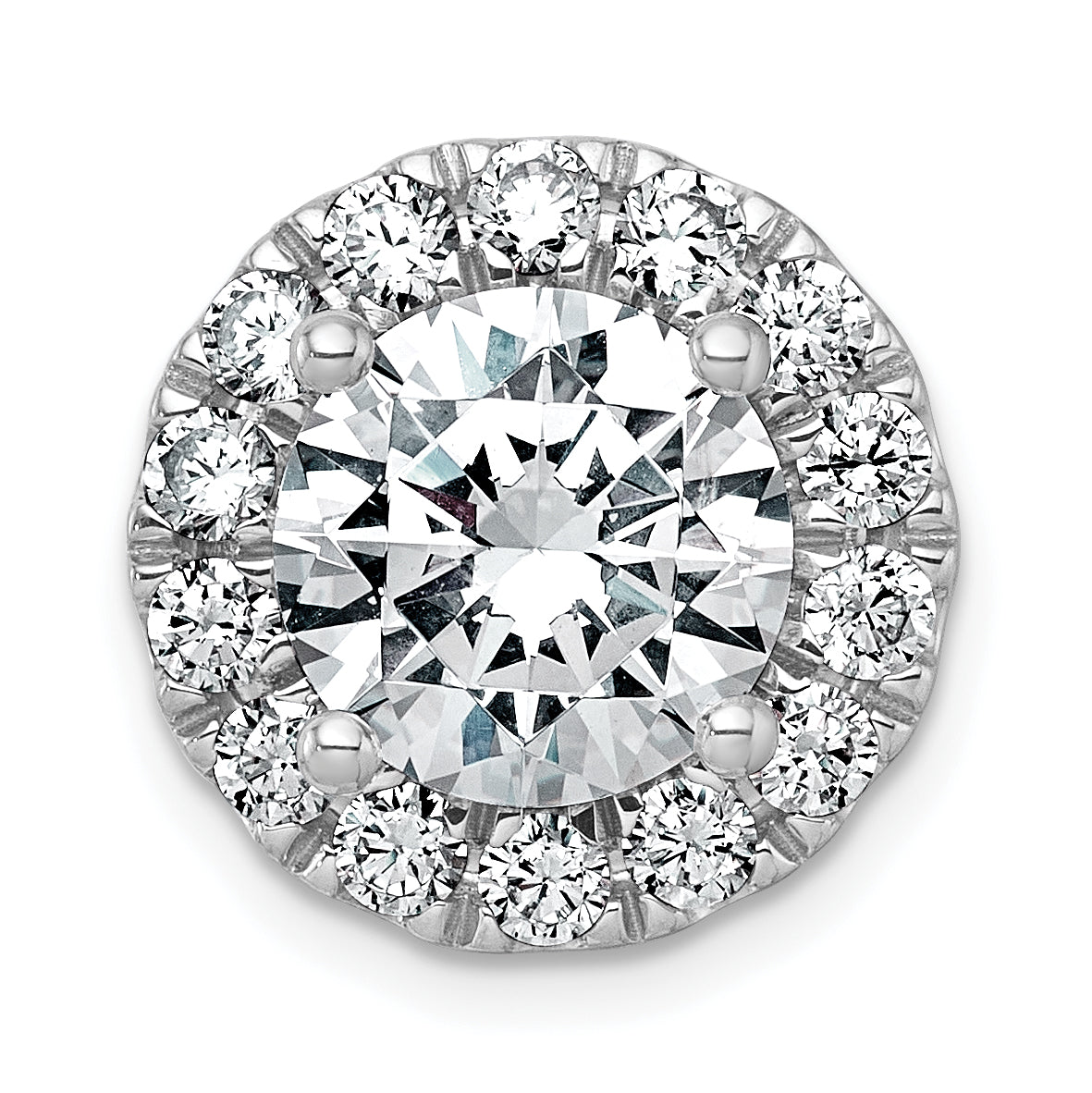 14k White Gold 5 carat Lab Grown Diamond VS+ F+ Round Complete Halo Chain Slide Pendant