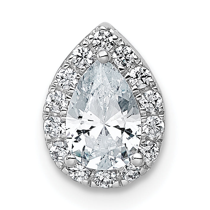 14k White Gold 5/8 carat Lab Grown Diamond VS+ F+ Pear Complete Halo Chain Slide Pendant