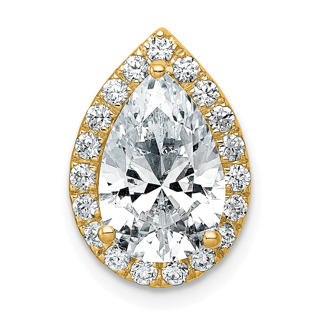 14k 2 3/4 carat Lab Grown Diamond VS+ F+ Pear Complete Halo Chain Slide Pendant