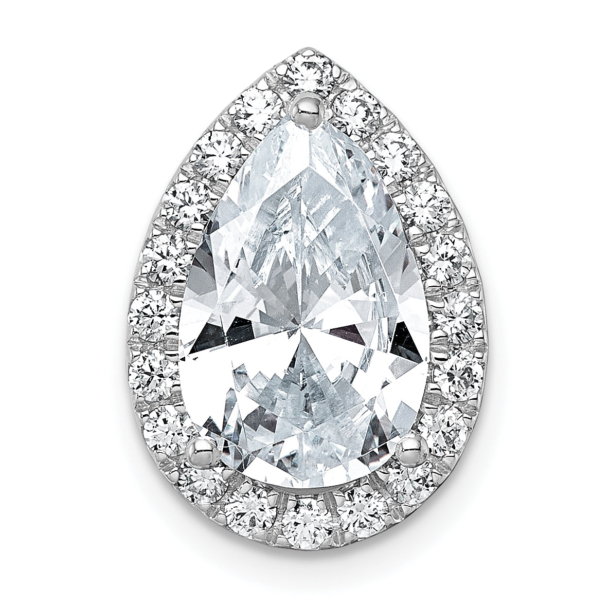 14k White Gold 4 1/2 carat Lab Grown Diamond VS+ F+ Pear Complete Halo Chain Slide Pendant