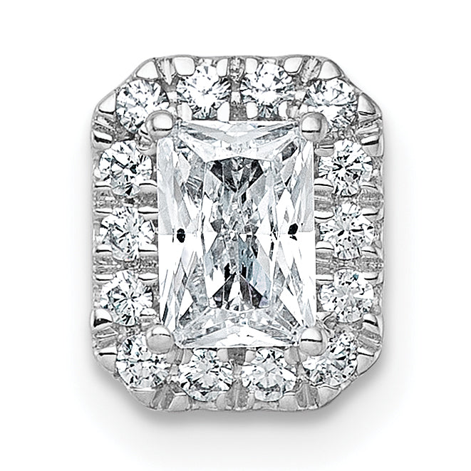 14k White Gold 5/8 carat Lab Grown Diamond VS+ F+ Emerald Complete Halo Chain Slide Pendant