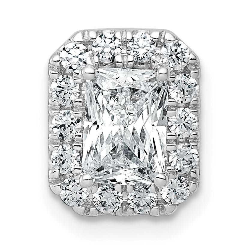 14k White Gold 1 1/3 carat Lab Grown Diamond VS+ F+ Emerald Complete Halo Chain Slide Pendant