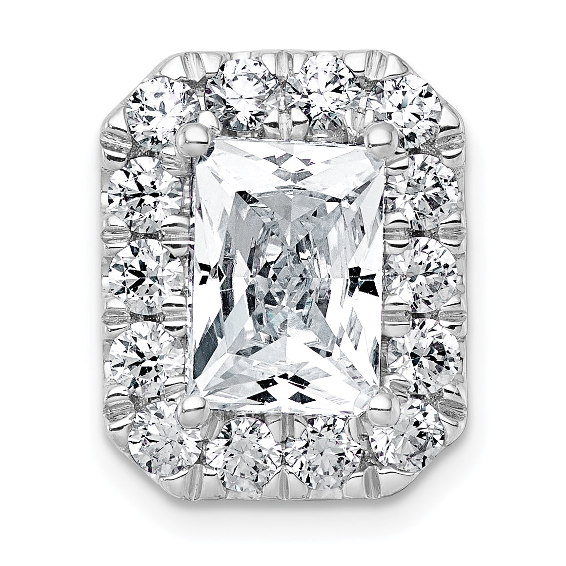 14k White Gold 4 1/3 carat Lab Grown Diamond VS+ F+ Emerald Complete Halo Chain Slide Pendant