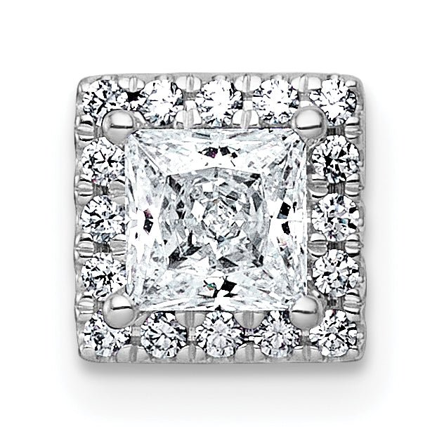 14k White Gold 5/8 carat Lab Grown Diamond VS+ F+ Princess Complete Halo Chain Slide Pendant