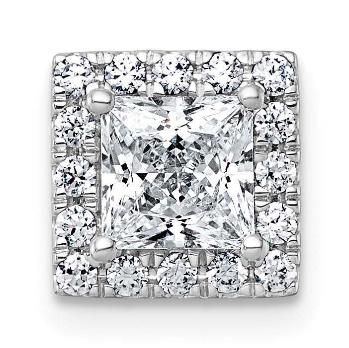 14k White Gold 1 1/4 carat Certified Lab Grown Diamond VS+ F+ Princess Complete Halo Chain Slide Pendant