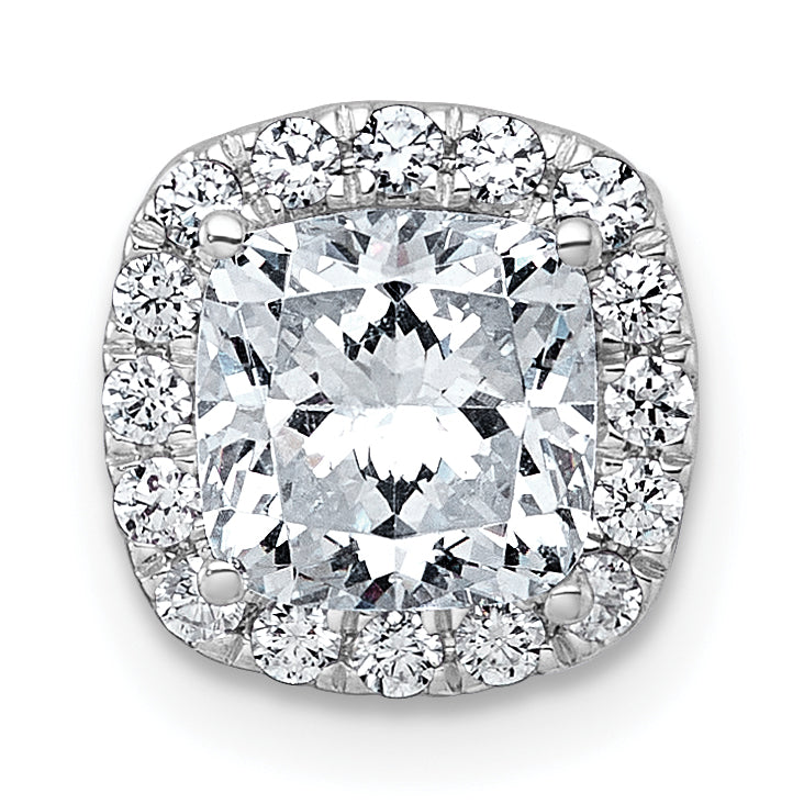 14k White Gold 1 3/4 carat Lab Grown Diamond VS+ F+ Cushion Complete Halo Chain Slide Pendant