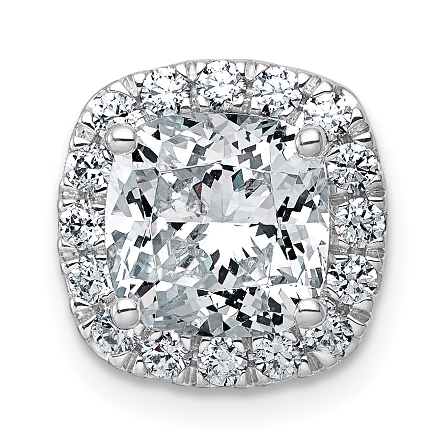 14k White Gold 3 carat Lab Grown Diamond VS+ F+ Cushion Complete Halo Chain Slide Pendant