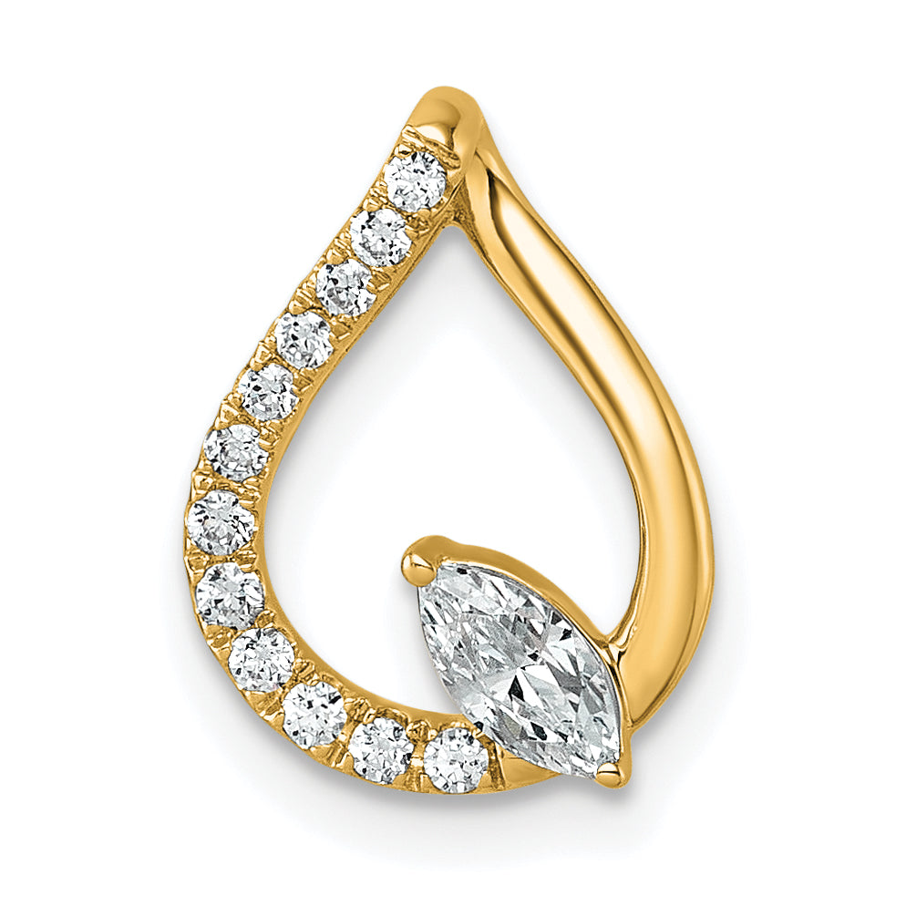 14k 1/3 carat Lab Grown Diamond VS+ F+ Complete Fashion Teardrop Chain Slide Pendant