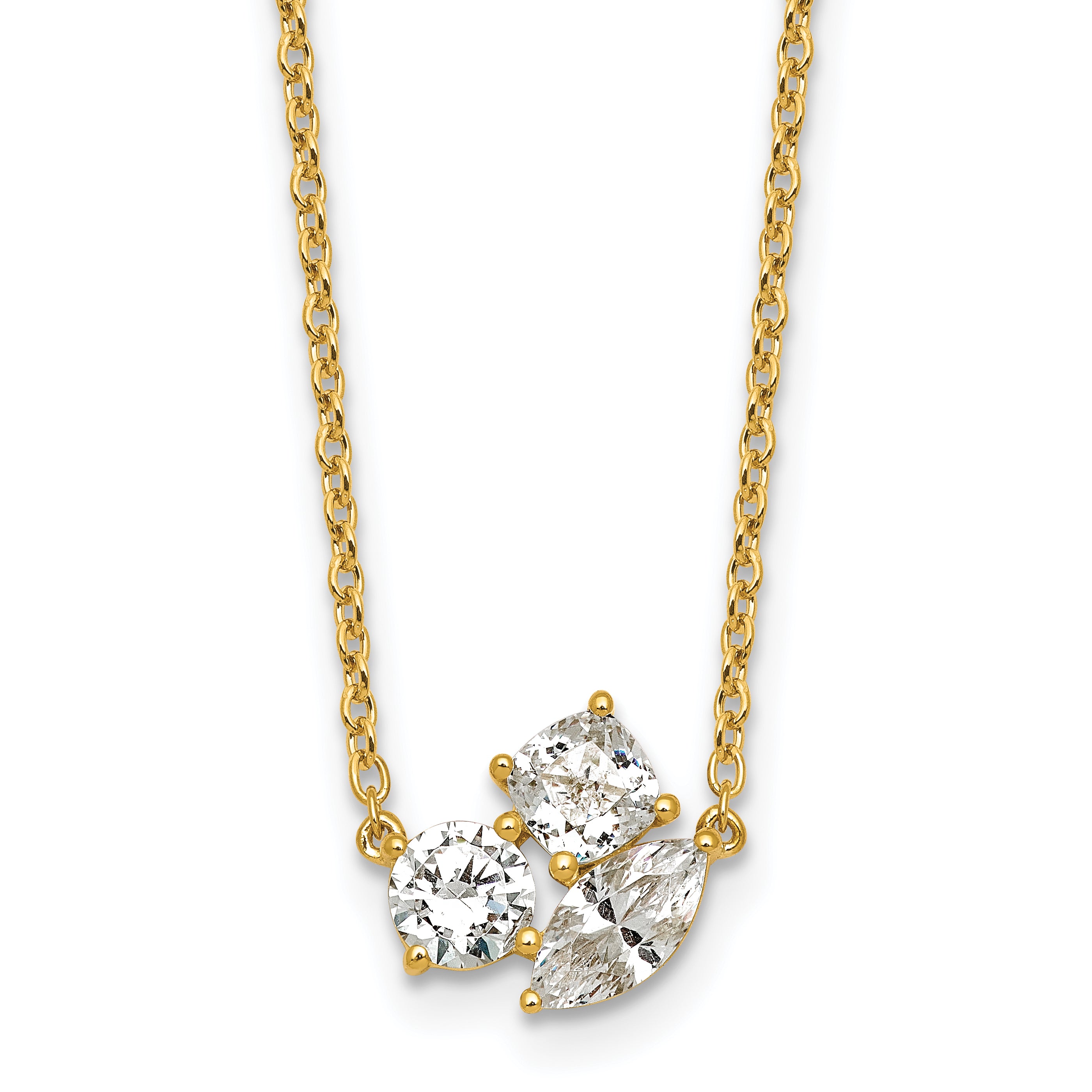 14k 1 carat Lab Grown Diamond VS+ F+ Complete 18 inch Three Stone Fashion Necklace