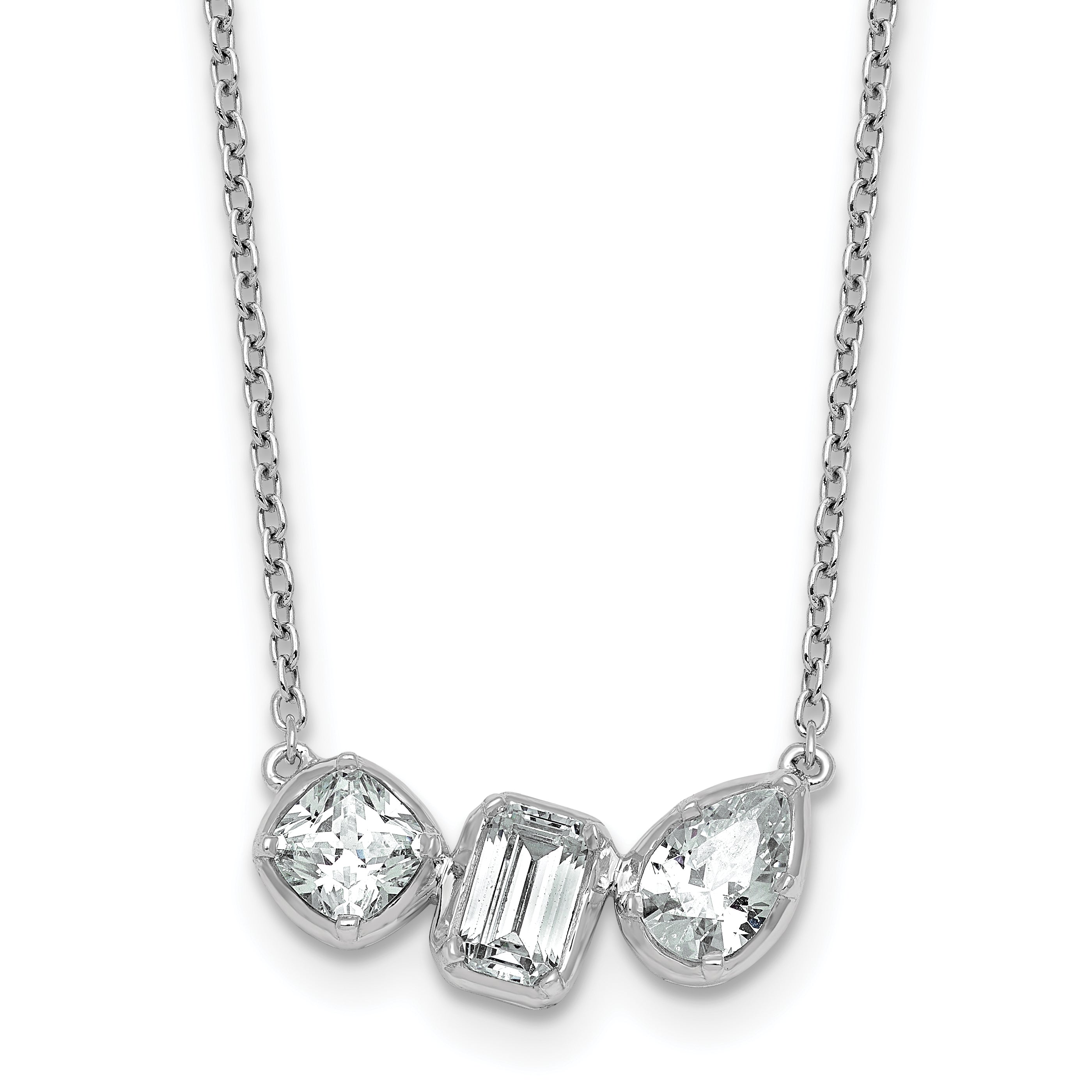 14k White Gold 1 carat Lab Grown Diamond VS+ F+ Complete 18 inch Three Stone Fashion Necklace