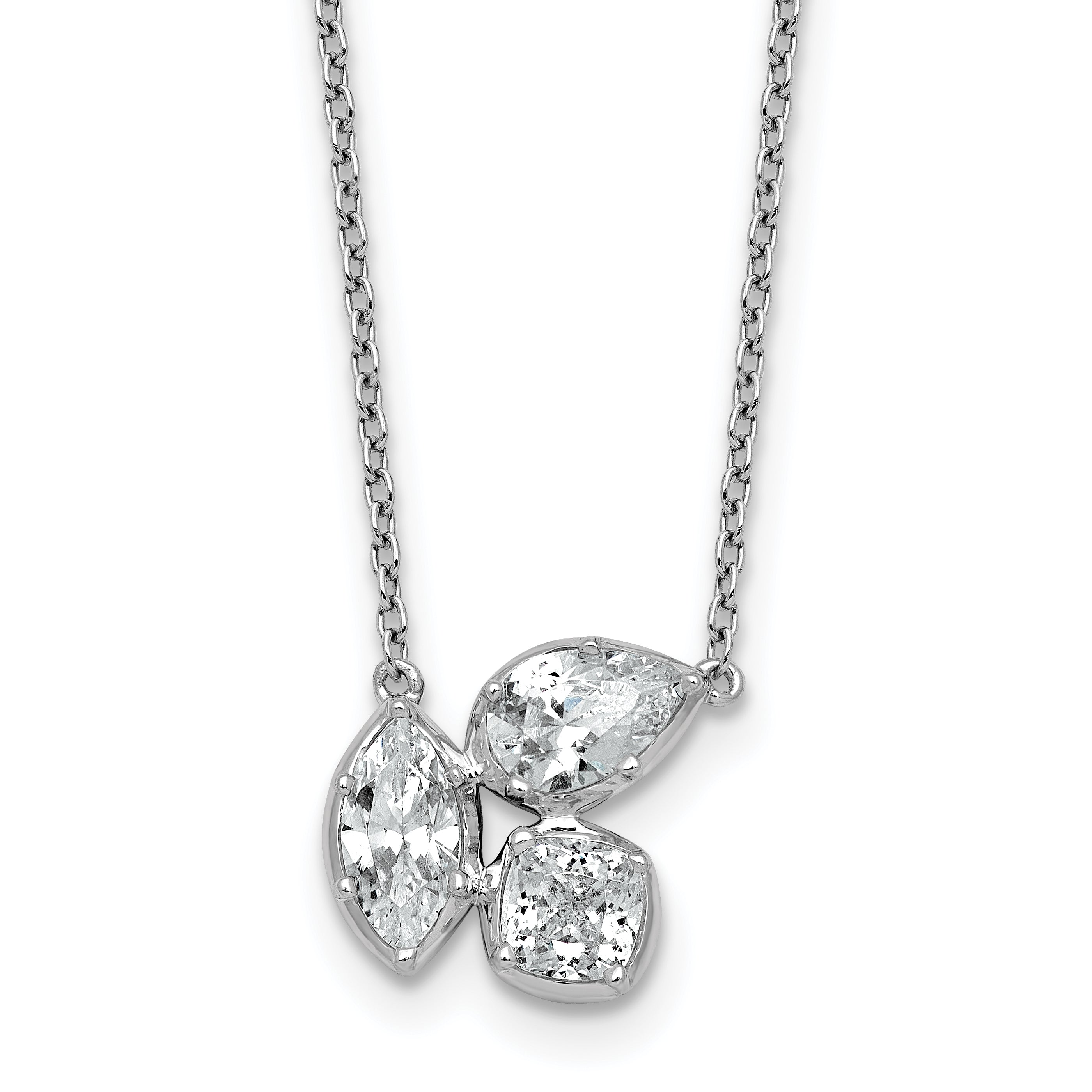 14k White Gold 1 carat Lab Grown Diamond VS+ F+ Complete 18 inch Three Stone Fashion Necklace