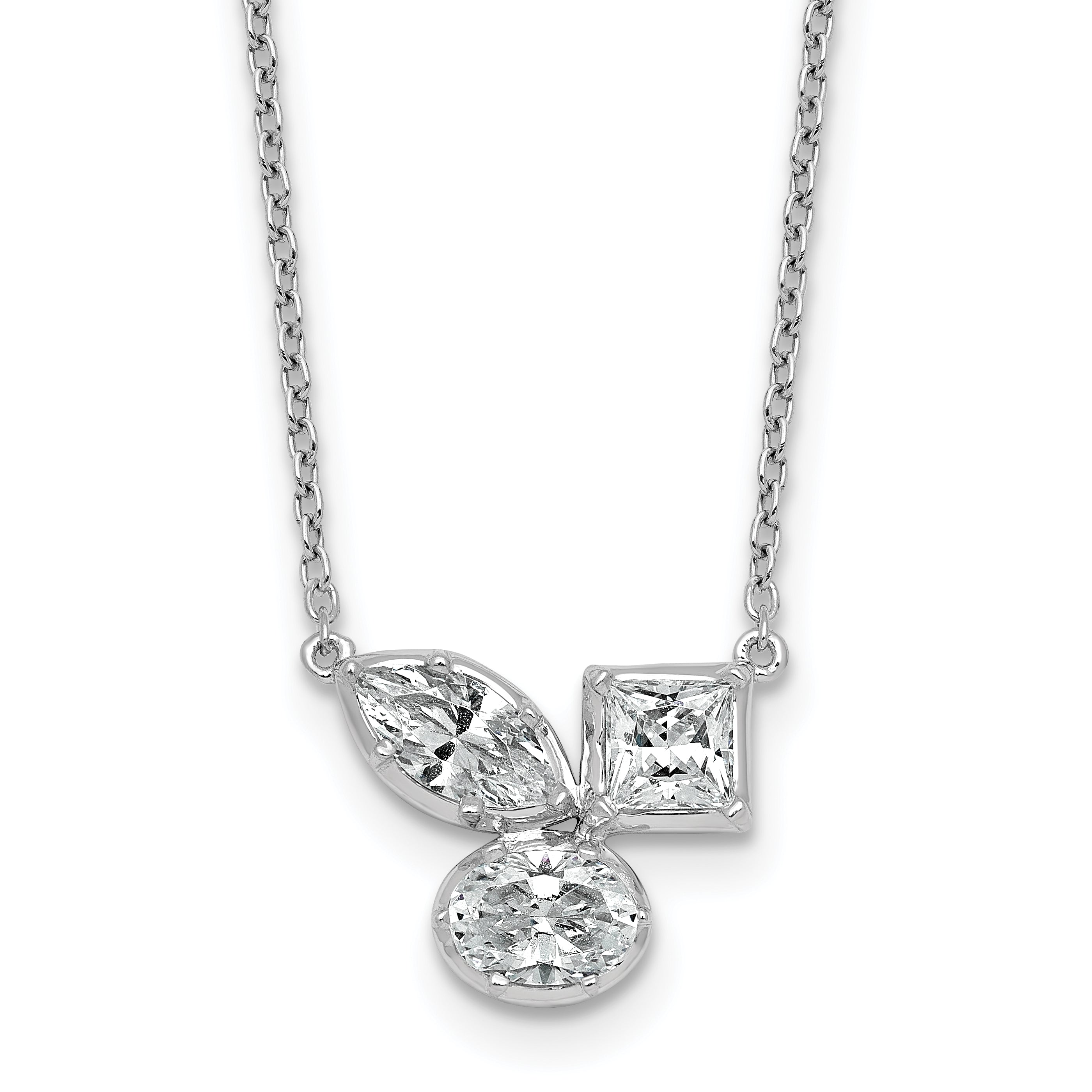 14k White Gold 1 carat Lab Grown Diamond VS+ F+ Complete 18 inch Three Stone Fashion Necklace