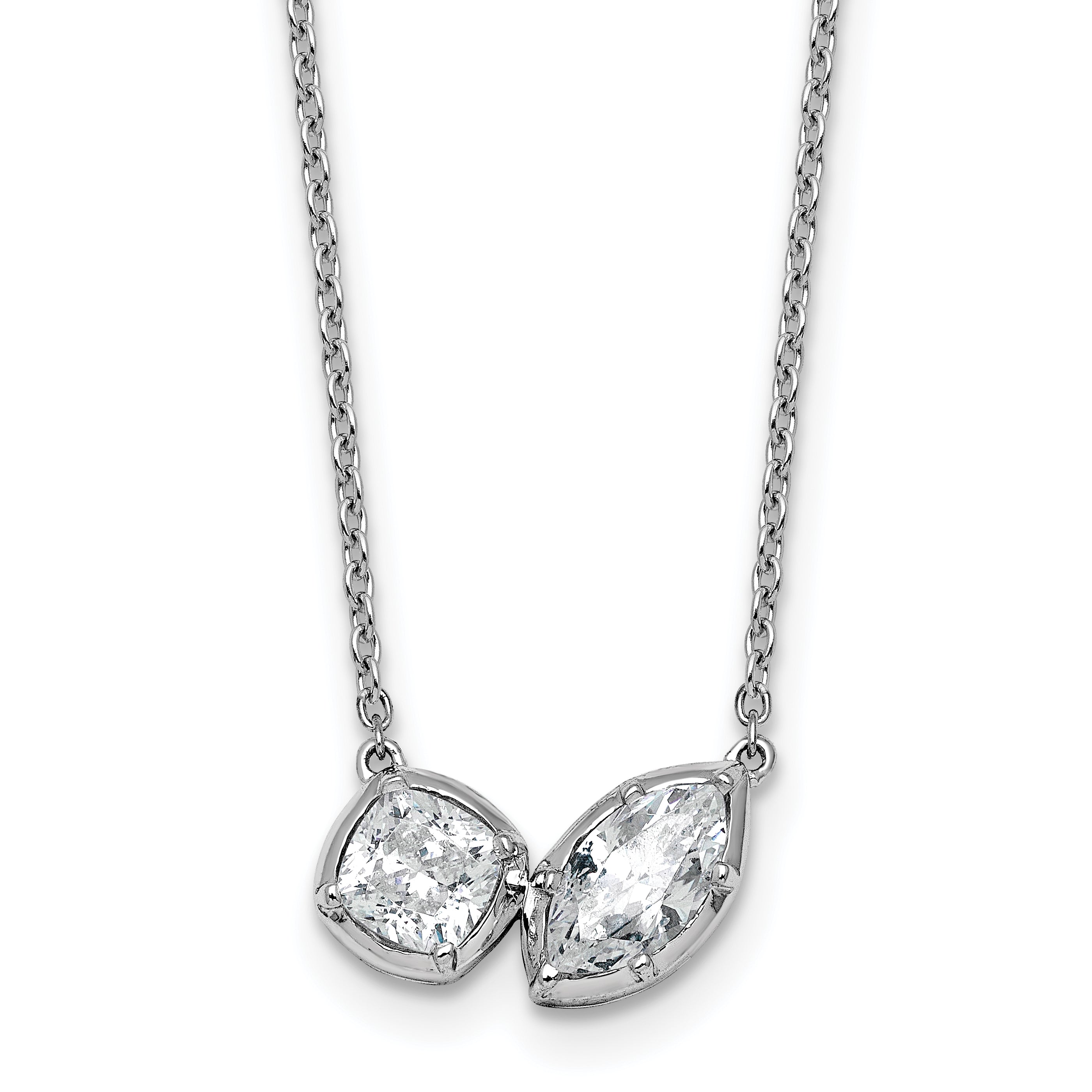 14k White Gold 1 carat Lab Grown Diamond VS+ F+ Complete 18 inch Two Stone Fashion Necklace