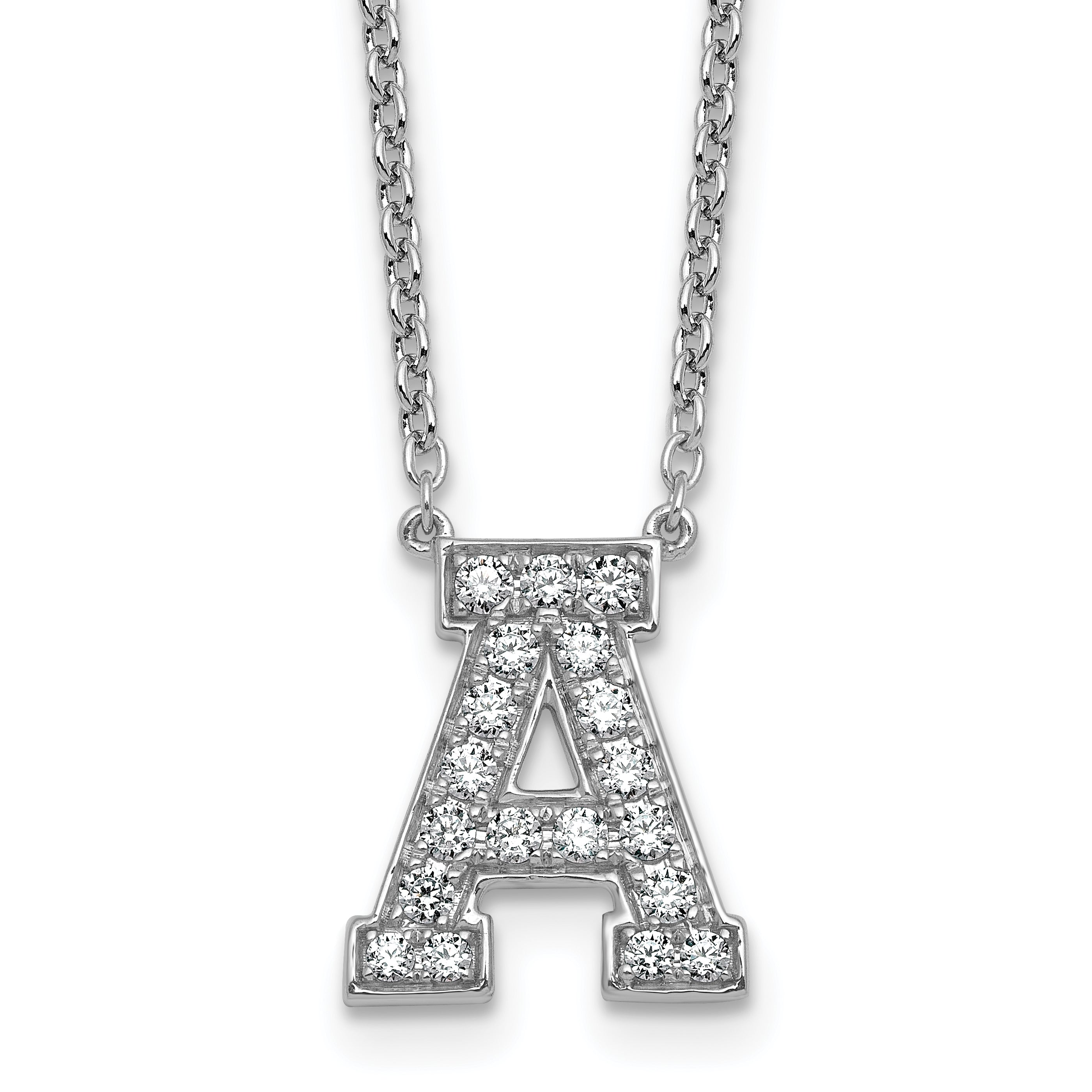14k White Gold 1/2 carat Lab Grown Diamond VS+ F+ Complete Letter A 18 inch Initial Necklace