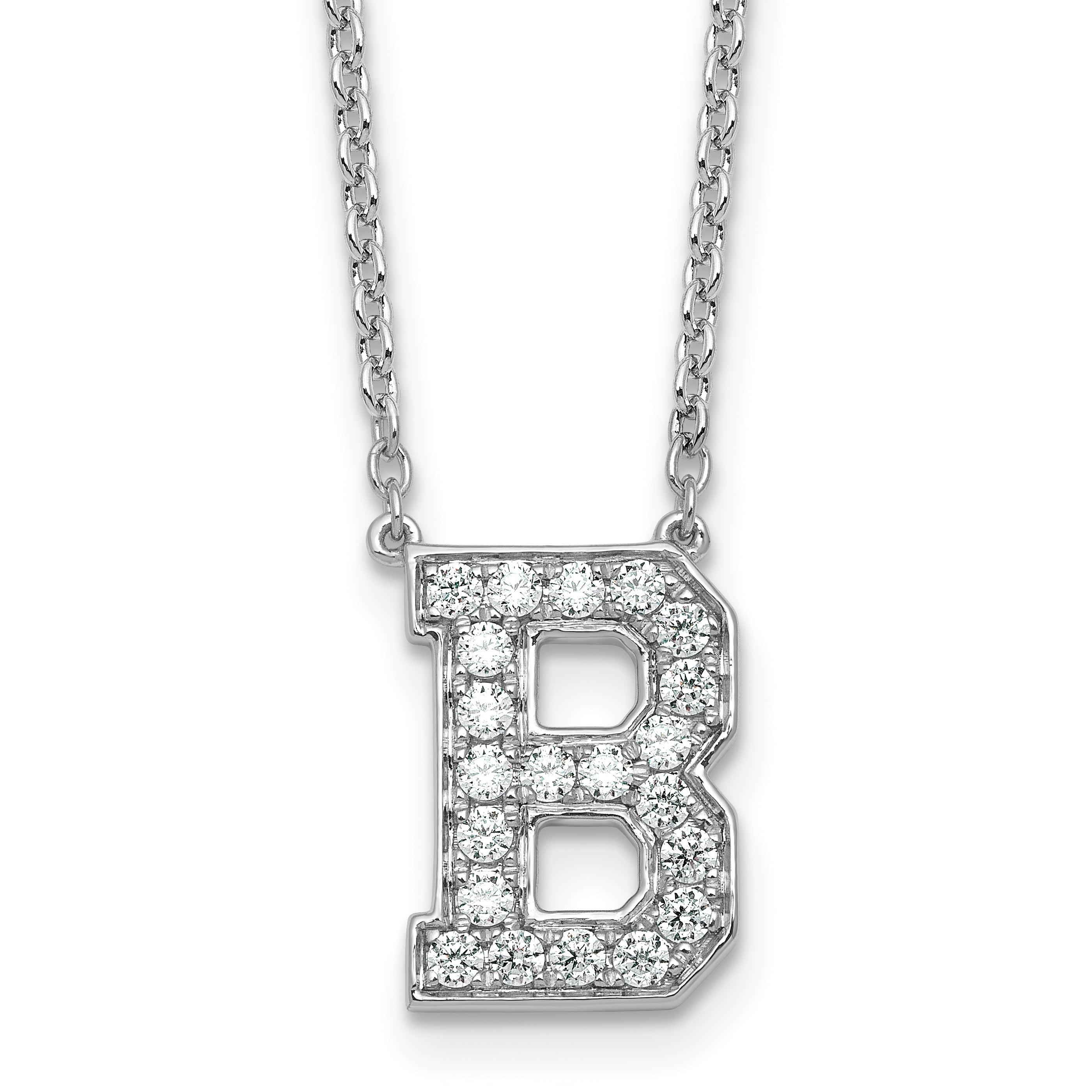 14k White Gold 1/2 carat Lab Grown Diamond VS+ F+ Complete Letter B 18 inch Initial Necklace