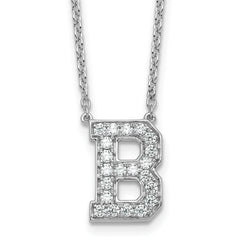 14k White Gold 1/2 carat Lab Grown Diamond VS+ F+ Complete Letter B 18 inch Initial Necklace