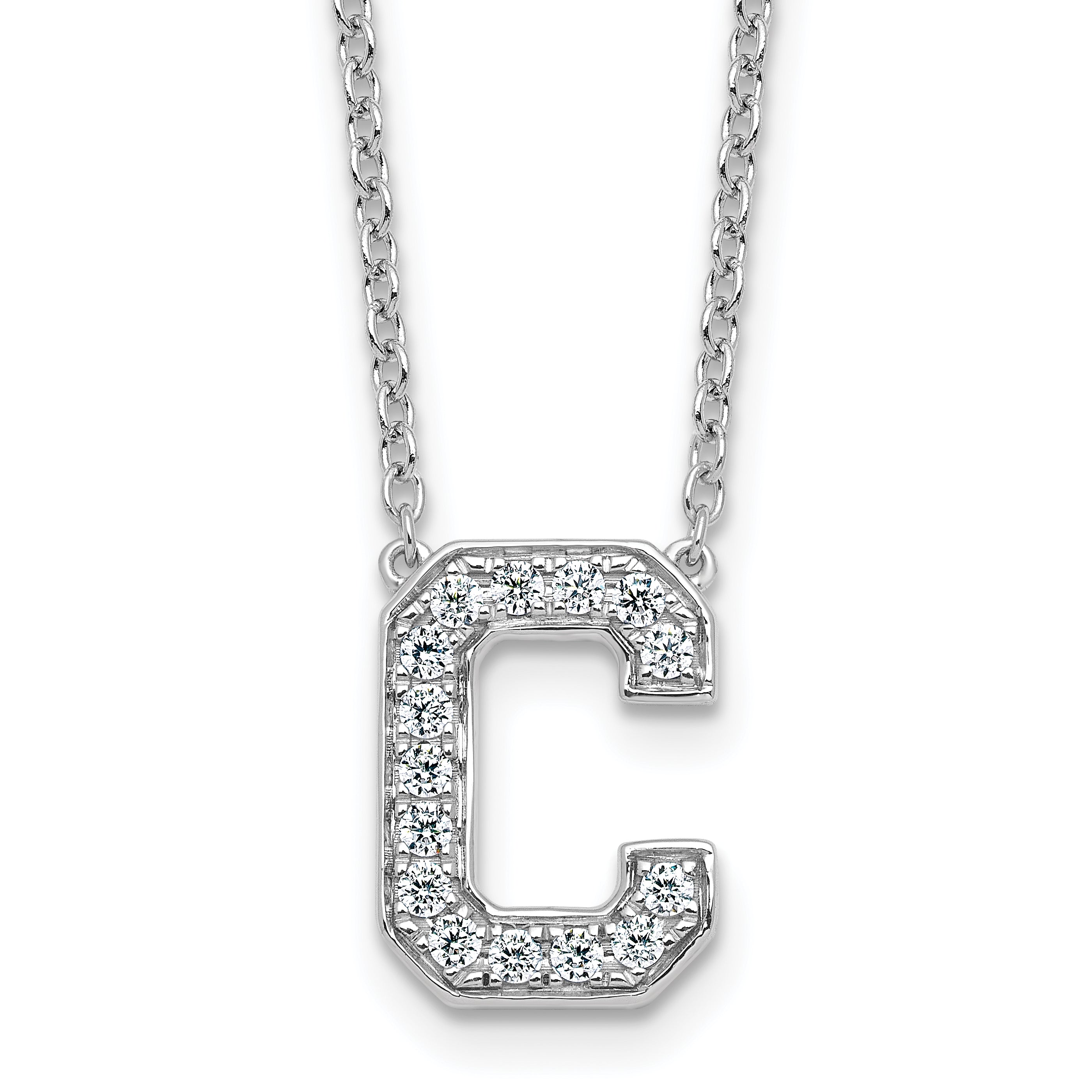 14k White Gold 1/3 carat Lab Grown Diamond VS+ F+ Complete Letter C 18 inch Initial Necklace