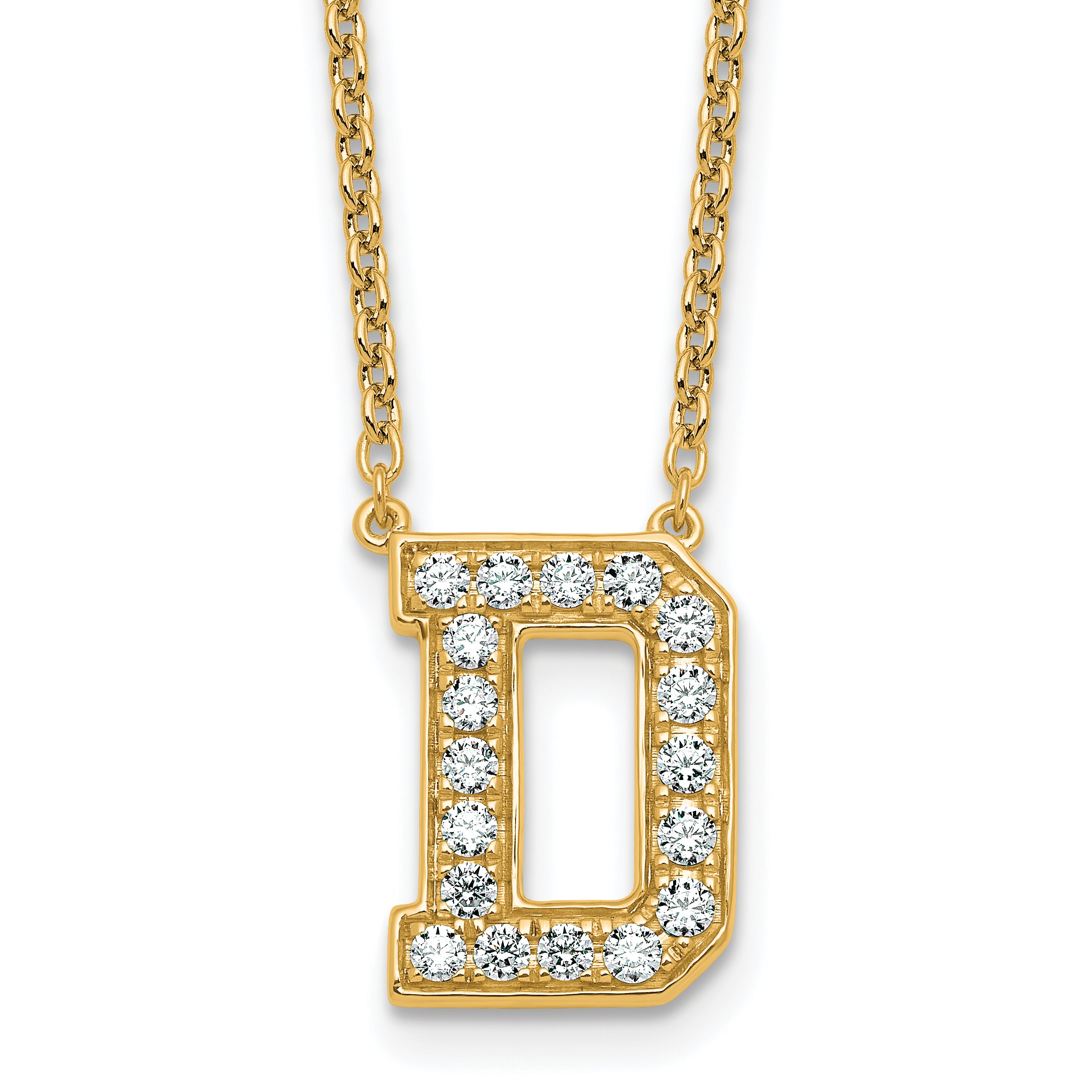 14k 1/2 carat Lab Grown Diamond VS+ F+ Complete Letter D 18 inch Initial Necklace