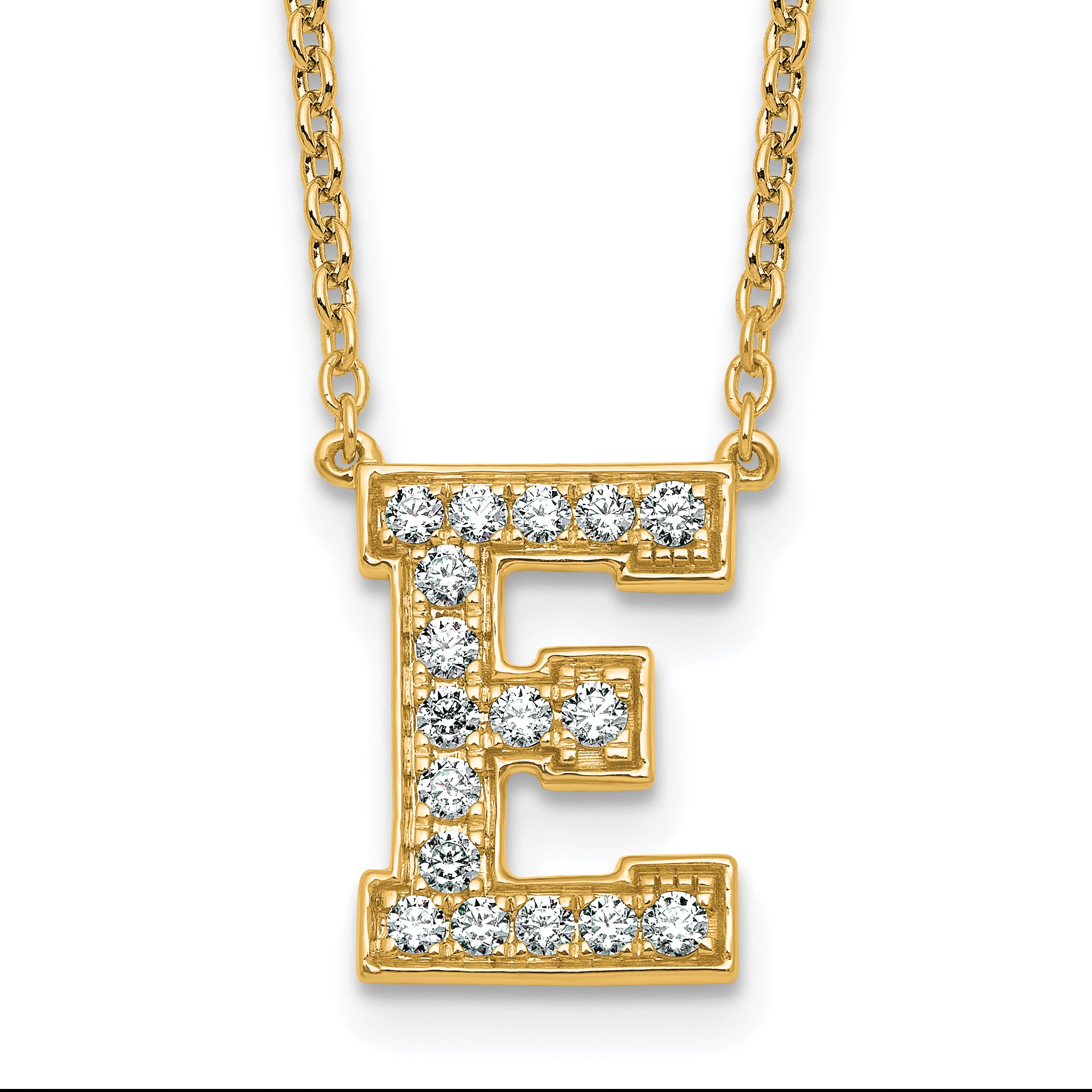 14k 3/8 carat Lab Grown Diamond VS+ F+ Complete Letter E 18 inch Initial Necklace