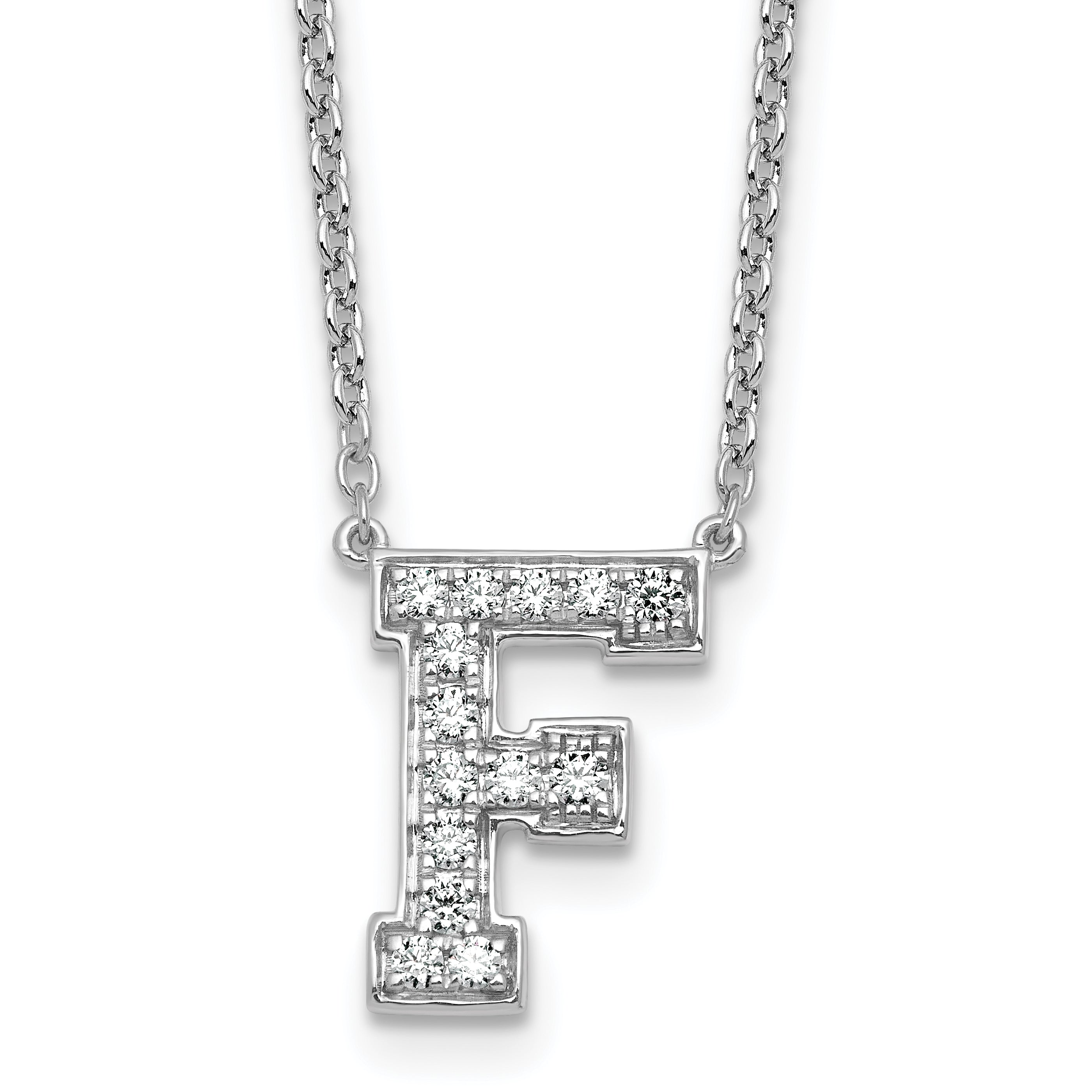 14k White Gold 1/3 carat Lab Grown Diamond VS+ F+ Complete Letter F 18 inch Initial Necklace