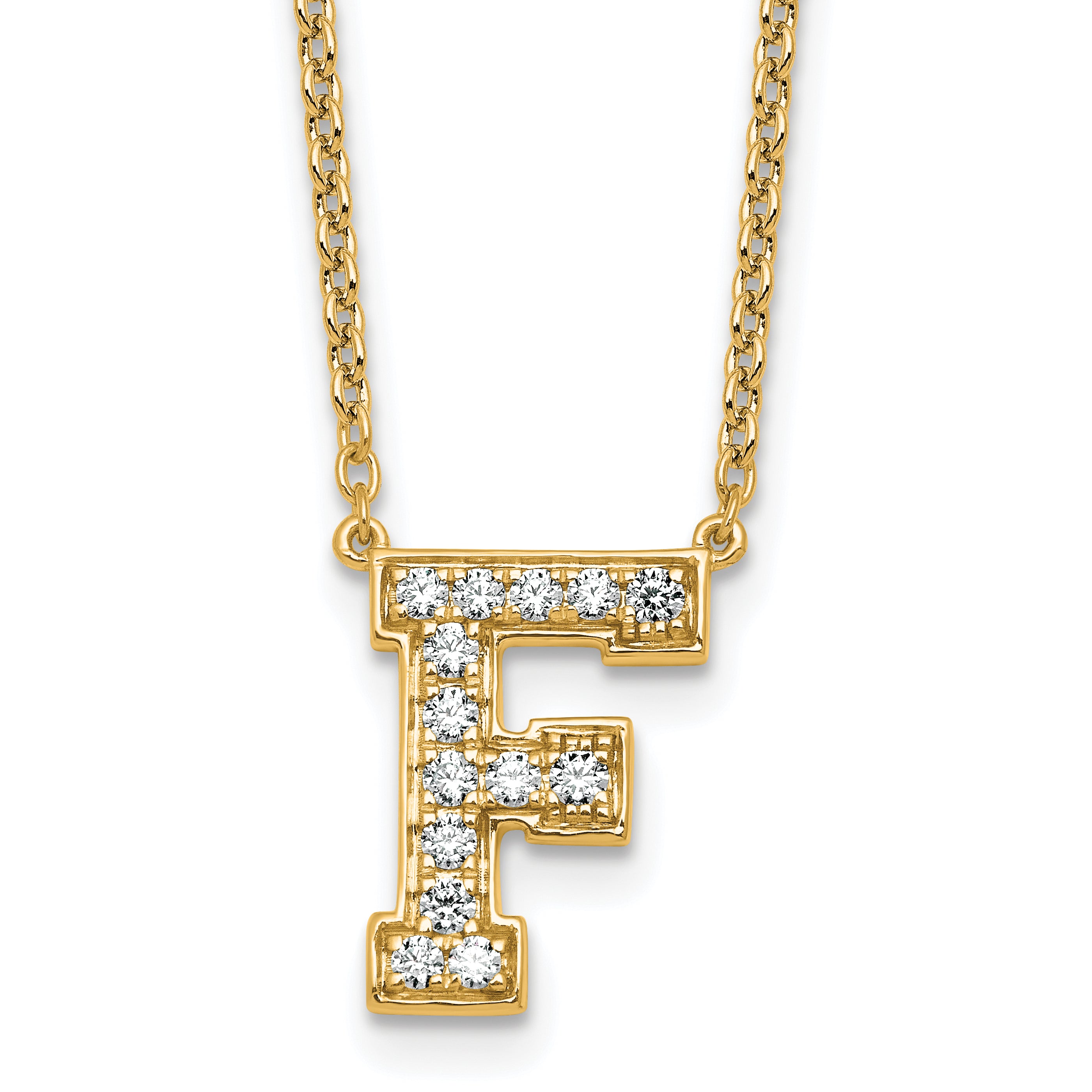 14k 1/3 carat Lab Grown Diamond VS+ F+ Complete Letter F 18 inch Initial Necklace