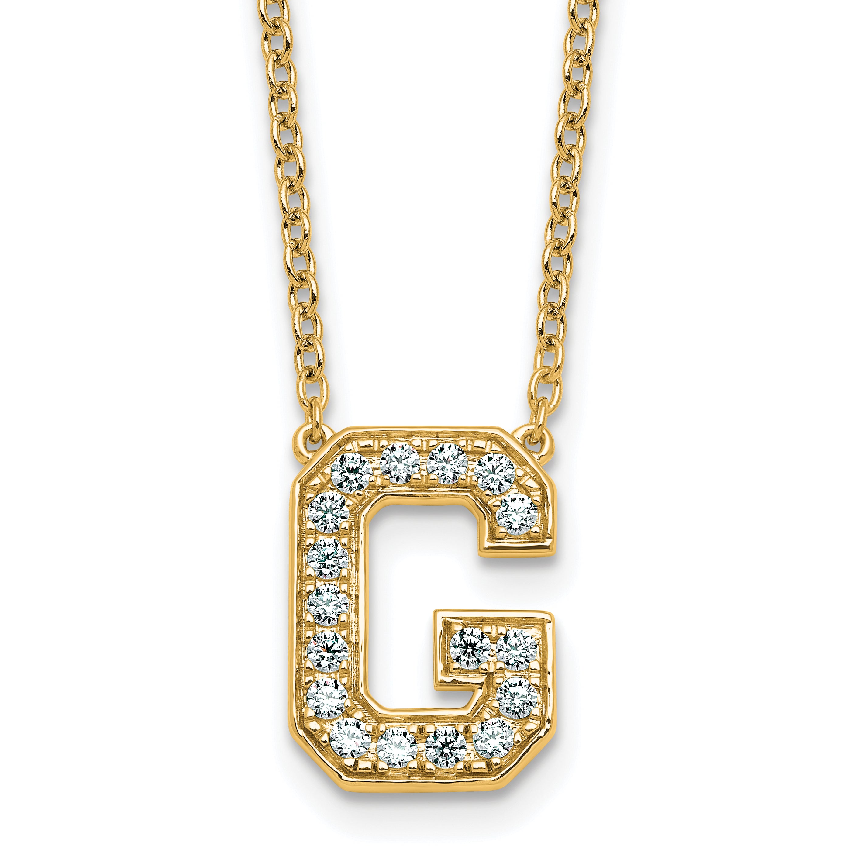 14k 1/3 carat Lab Grown Diamond VS+ F+ Complete Letter G 18 inch Initial Necklace