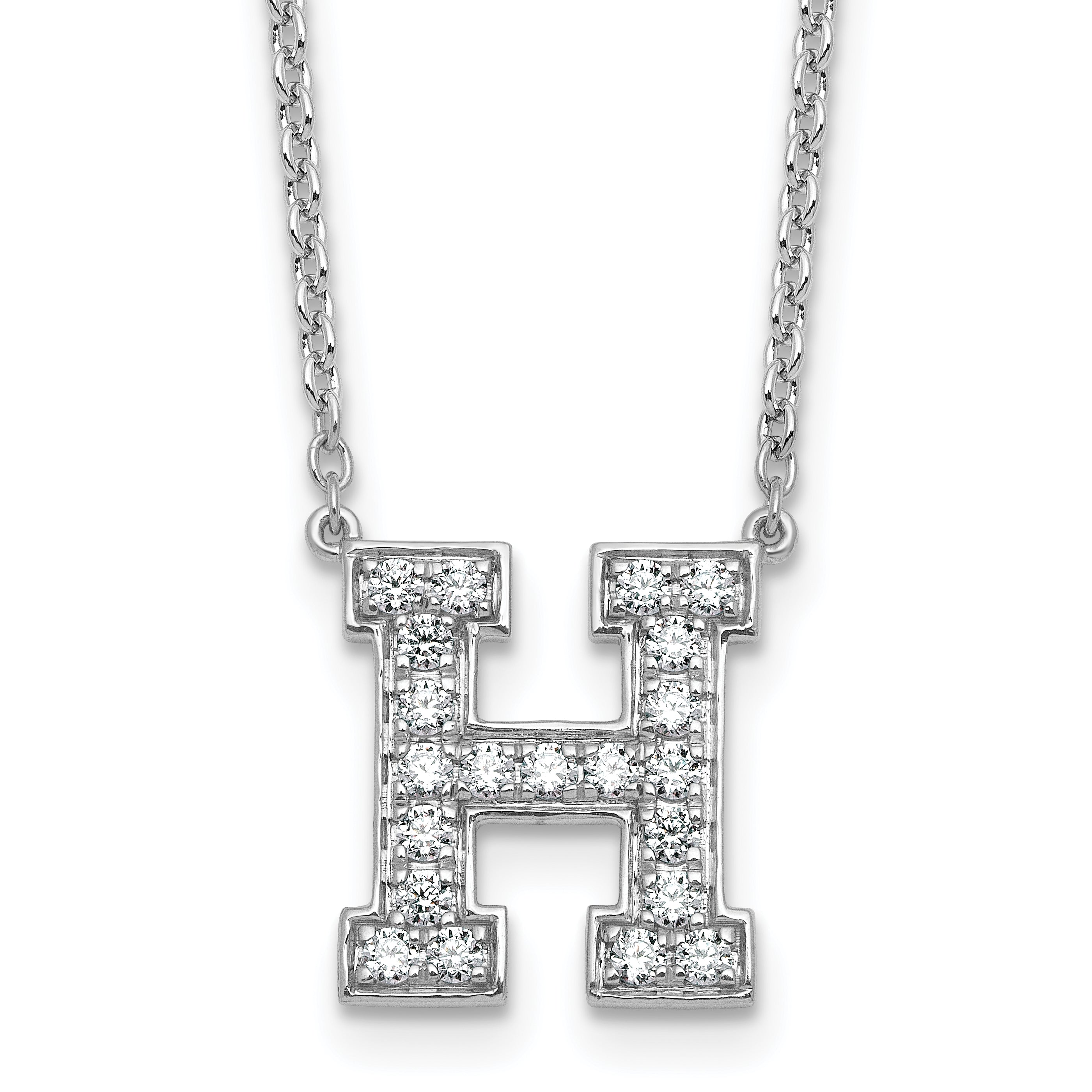 14k White Gold 1/2 carat Lab Grown Diamond VS+ F+ Complete Letter H 18 inch Initial Necklace