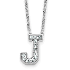 14k White Gold 1/3 carat Lab Grown Diamond VS+ F+ Complete Letter J 18 inch Initial Necklace