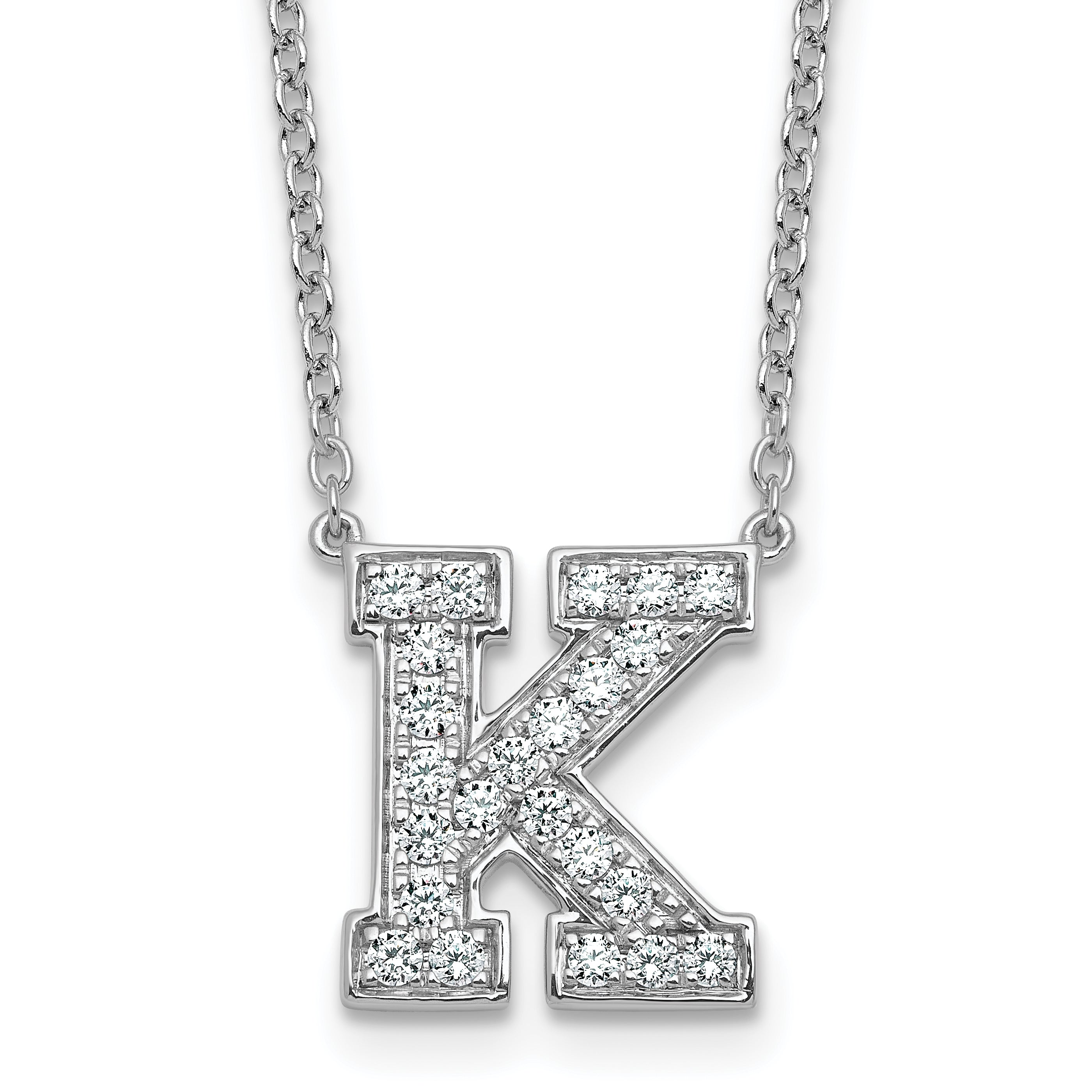 14k White Gold 1/2 carat Lab Grown Diamond VS+ F+ Complete Letter K 18 inch Initial Necklace