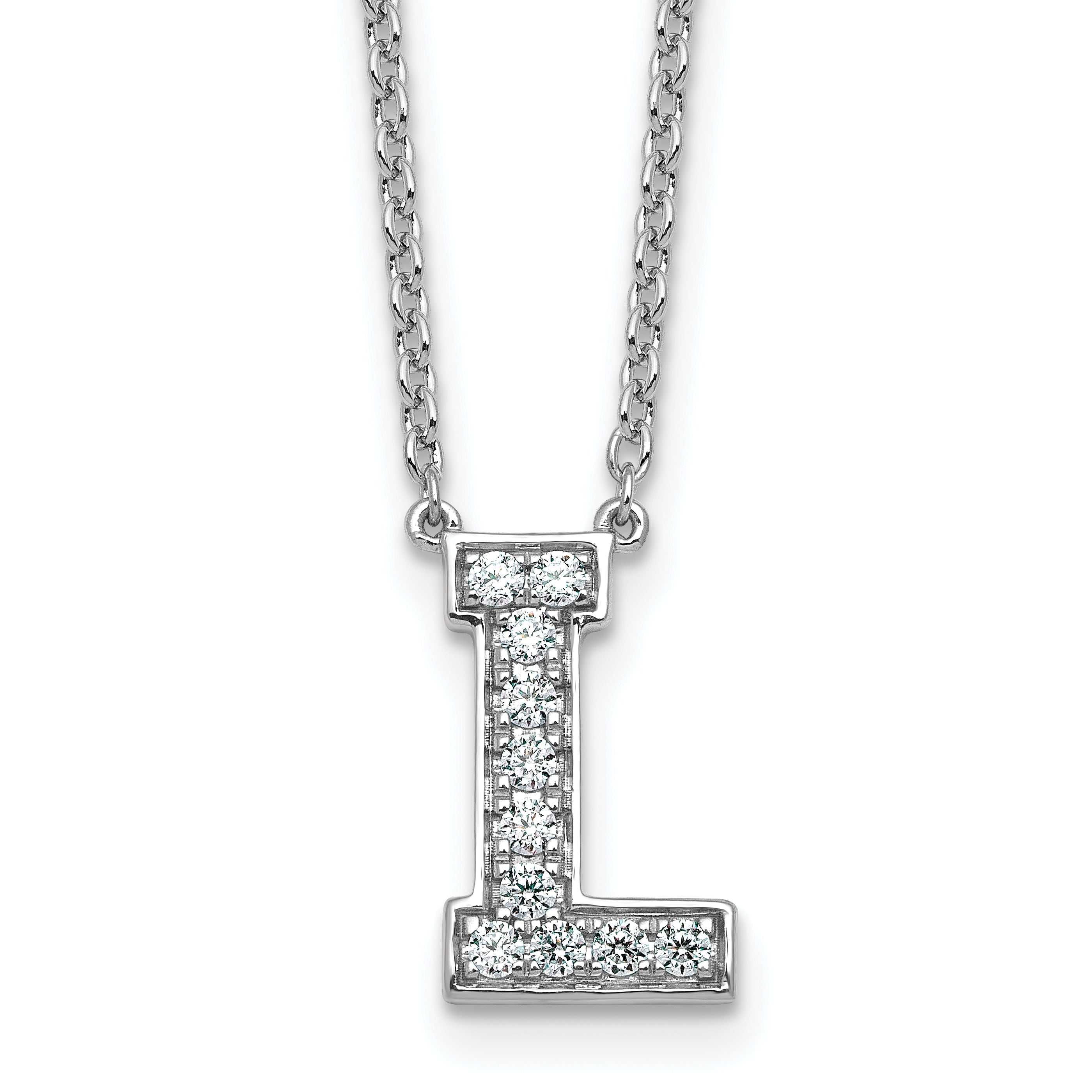 14k White Gold 1/4 carat Lab Grown Diamond VS+ F+ Complete Letter L 18 inch Initial Necklace
