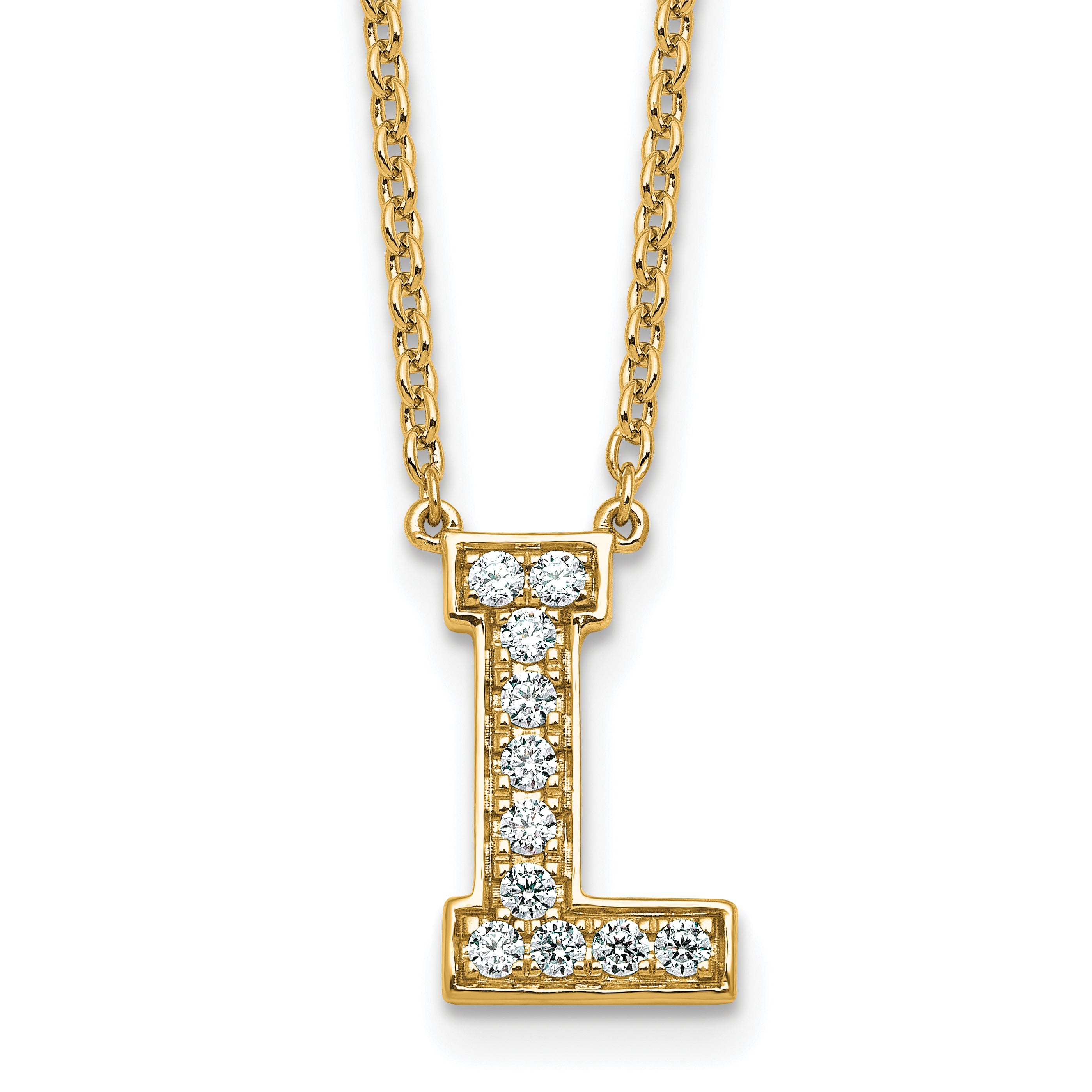 14k 1/4 carat Lab Grown Diamond VS+ F+ Complete Letter L 18 inch Initial Necklace
