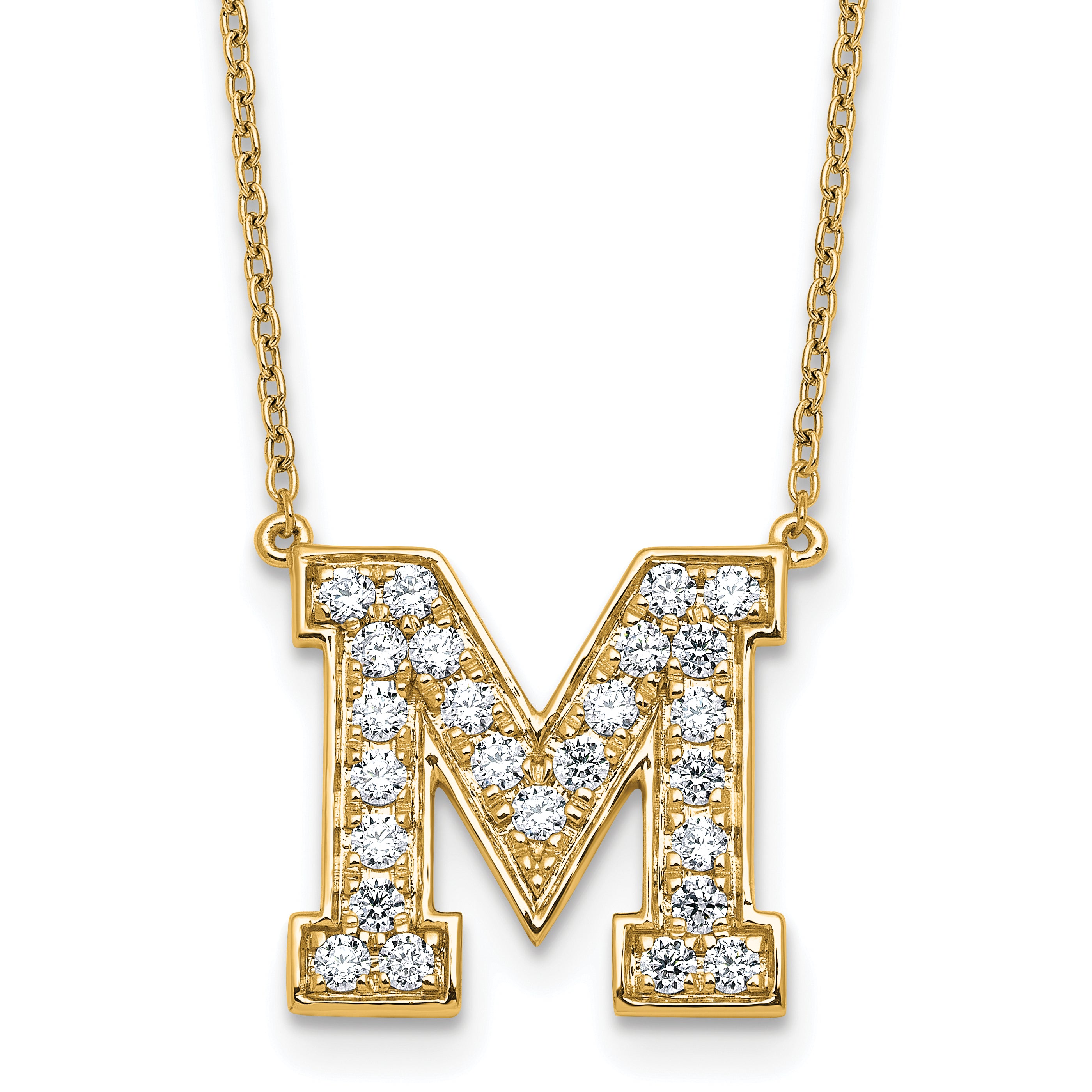 14k 5/8 carat Lab Grown Diamond VS+ F+ Complete Letter M 18 inch Initial Necklace