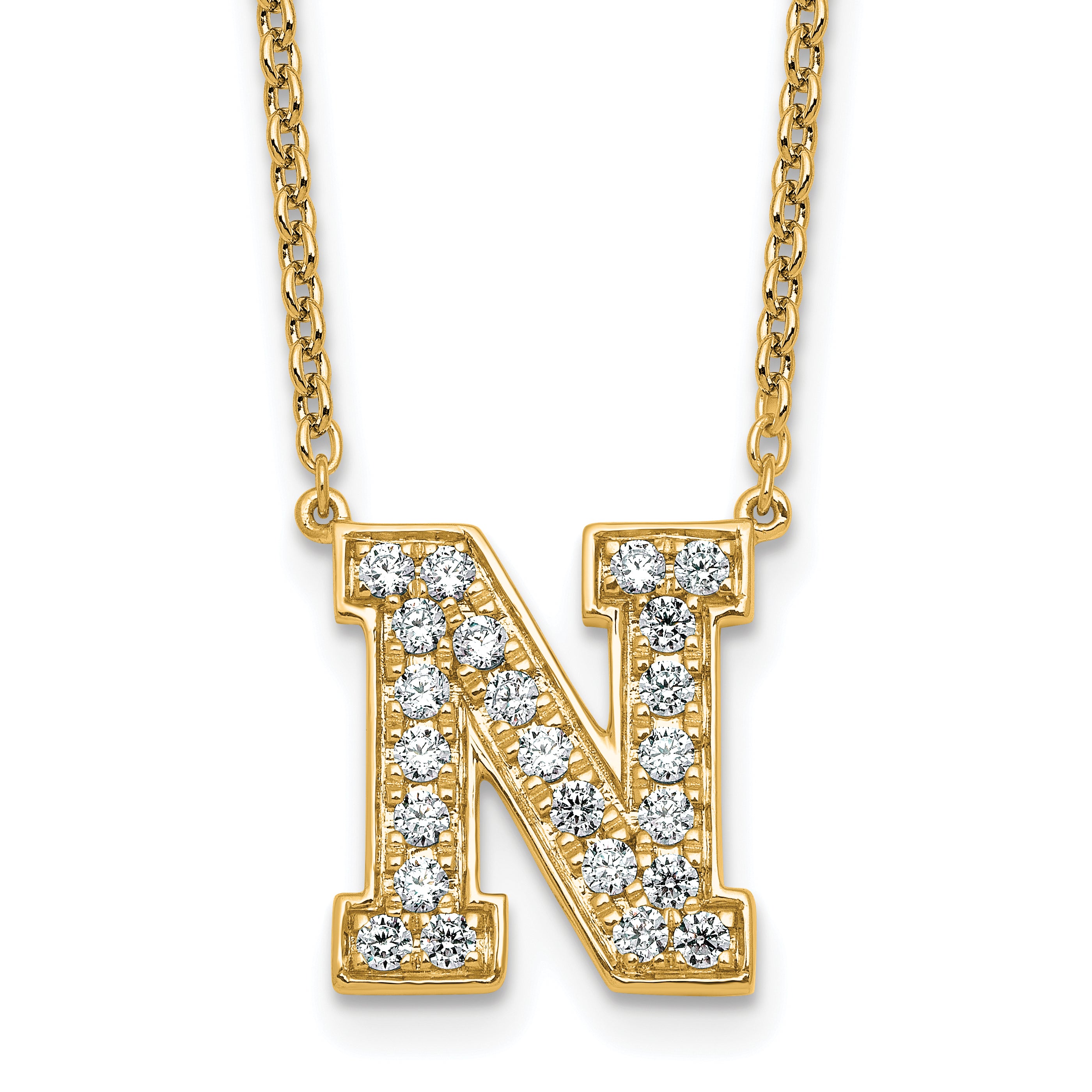 14k 5/8 carat Lab Grown Diamond VS+ F+ Complete Letter N 18 inch Initial Necklace