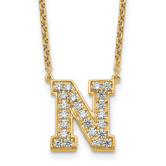 14k 5/8 carat Lab Grown Diamond VS+ F+ Complete Letter N 18 inch Initial Necklace