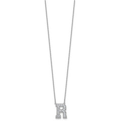 14k White Gold 1/2 carat Lab Grown Diamond VS+ F+ Complete Letter R 18 inch Initial Necklace