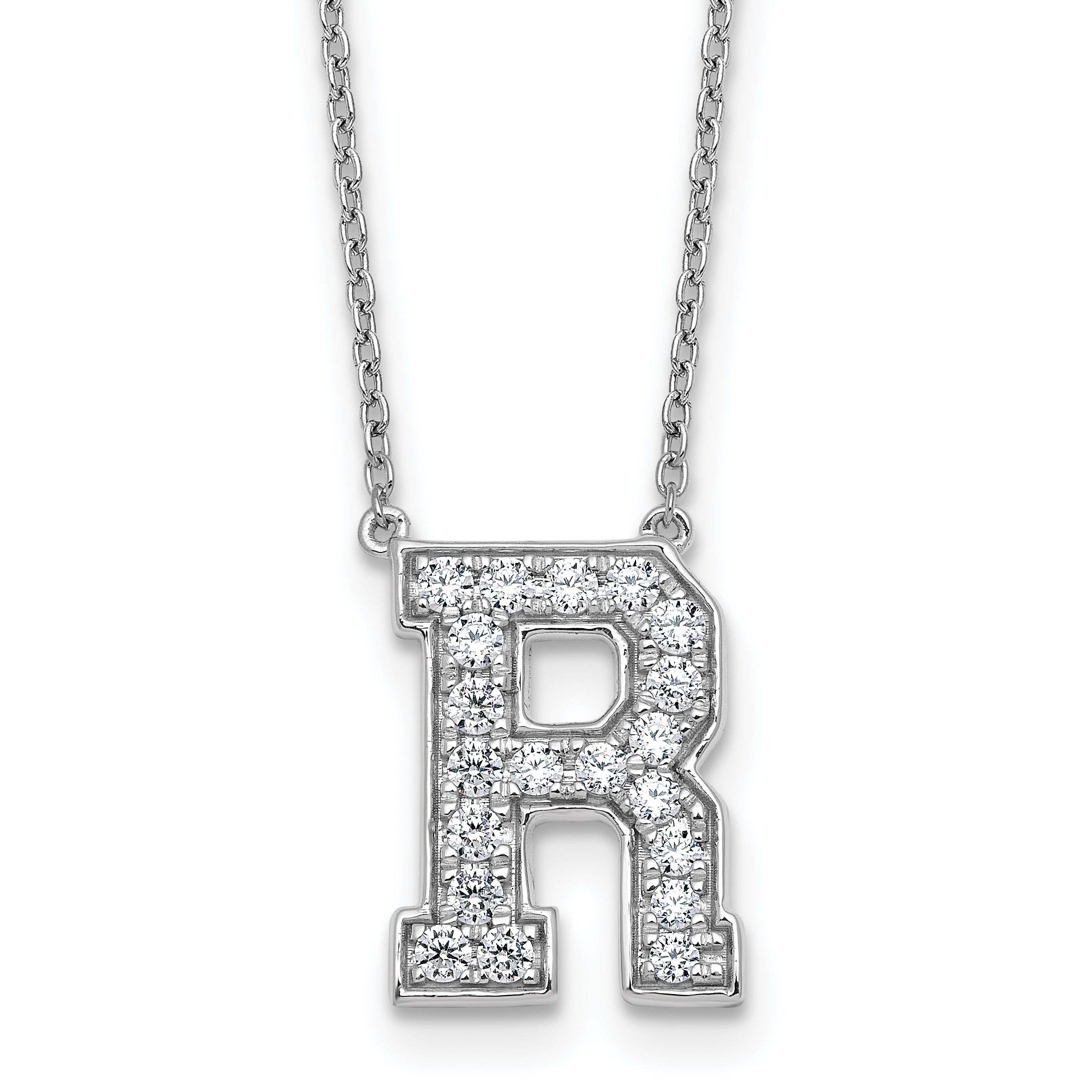 14k White Gold 1/2 carat Lab Grown Diamond VS+ F+ Complete Letter R 18 inch Initial Necklace