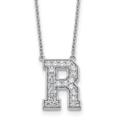 14k White Gold 1/2 carat Lab Grown Diamond VS+ F+ Complete Letter R 18 inch Initial Necklace