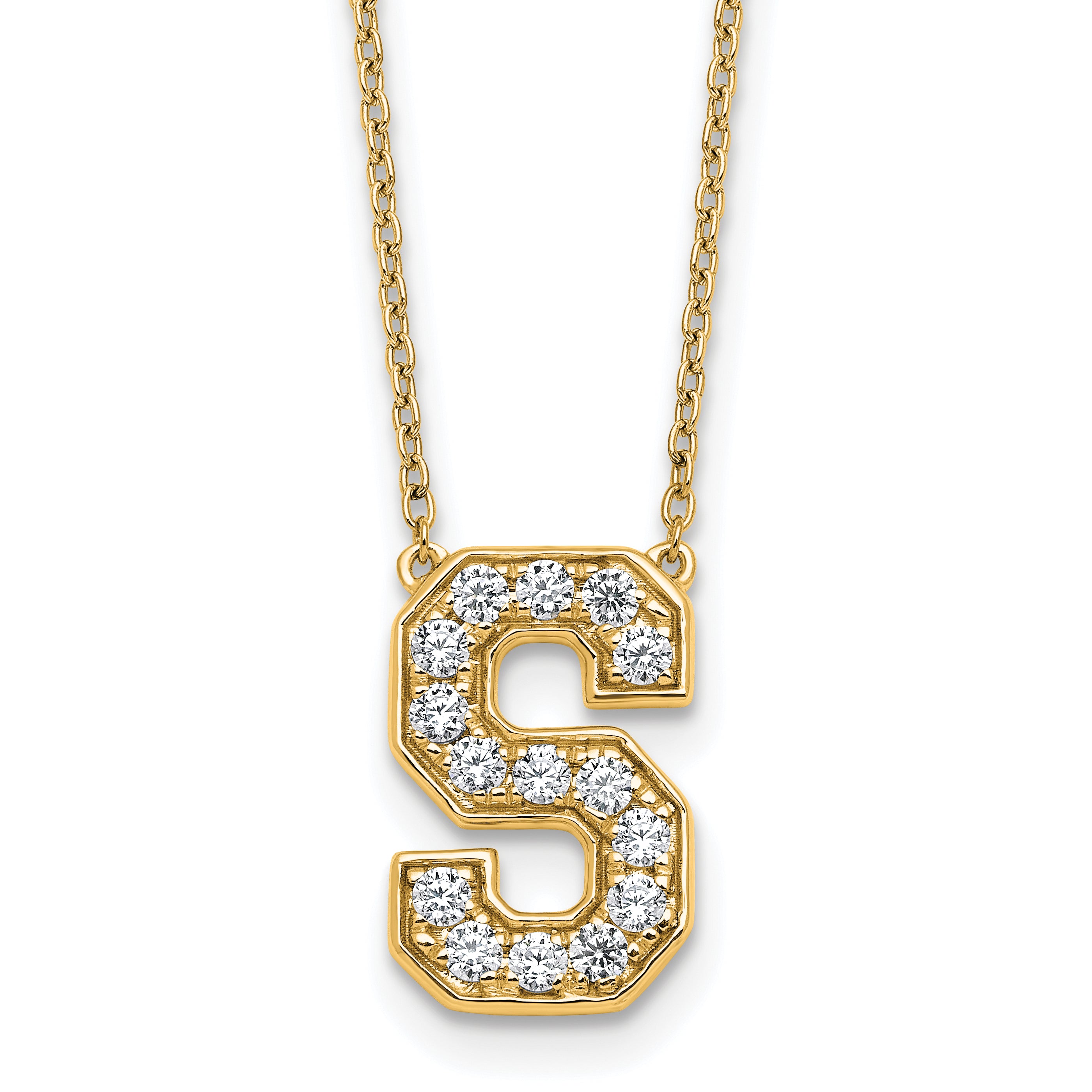14k 3/8 carat Lab Grown Diamond VS+ F+ Complete Letter S 18 inch Initial Necklace