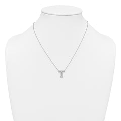 14k White Gold 1/3 carat Lab Grown Diamond VS+ F+ Complete Letter T 18 inch Initial Necklace