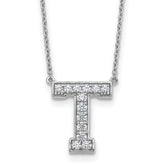 14k White Gold 1/3 carat Lab Grown Diamond VS+ F+ Complete Letter T 18 inch Initial Necklace