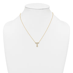14k 1/3 carat Lab Grown Diamond VS+ F+ Complete Letter T 18 inch Initial Necklace