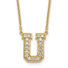 14k 3/8 carat Lab Grown Diamond VS+ F+ Complete Letter U 18 inch Initial Necklace