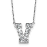14k White Gold 3/8 carat Lab Grown Diamond VS+ F+ Complete Letter V 18 inch Initial Necklace
