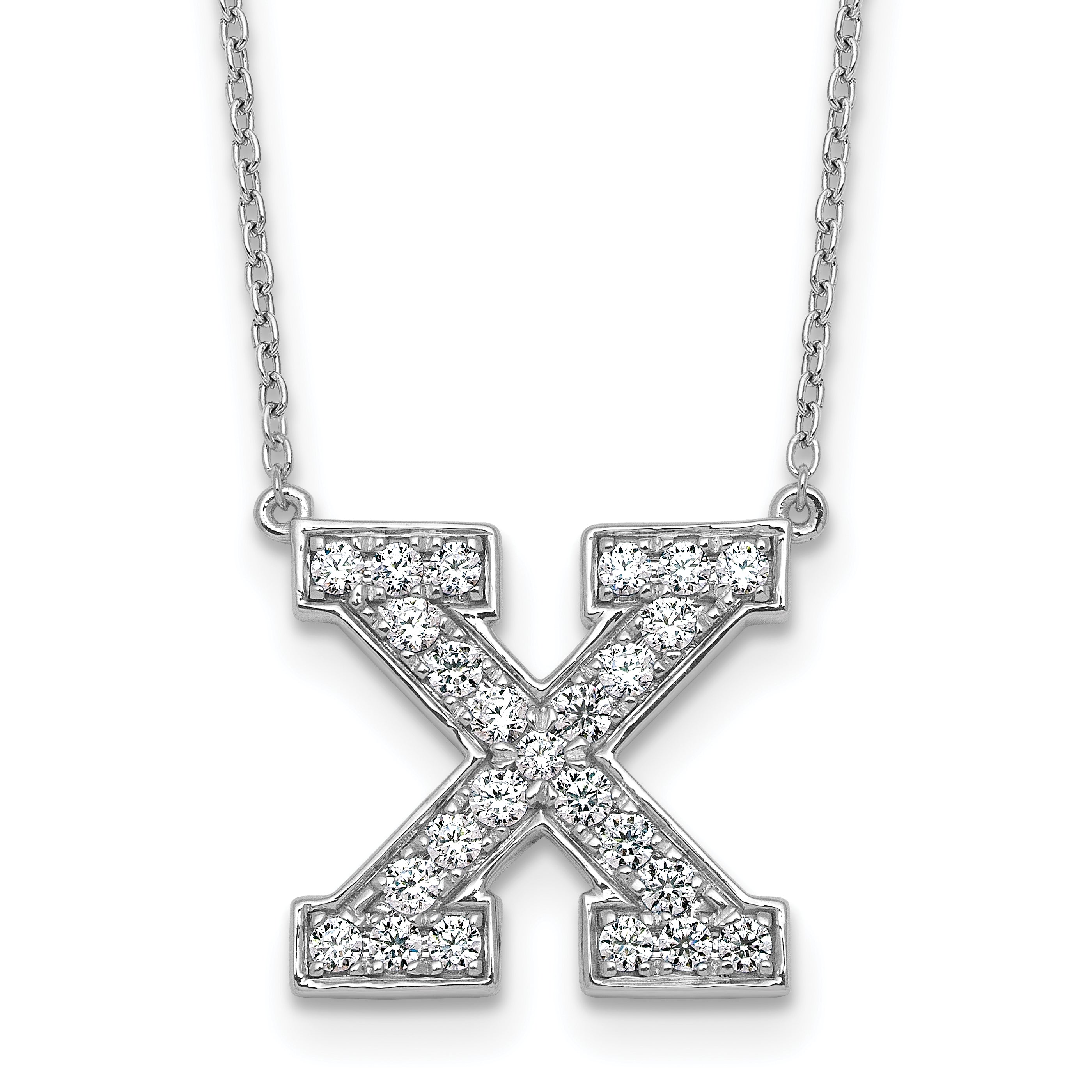 14k White Gold 1/2 carat Lab Grown Diamond VS+ F+ Complete Letter X 18 inch Initial Necklace