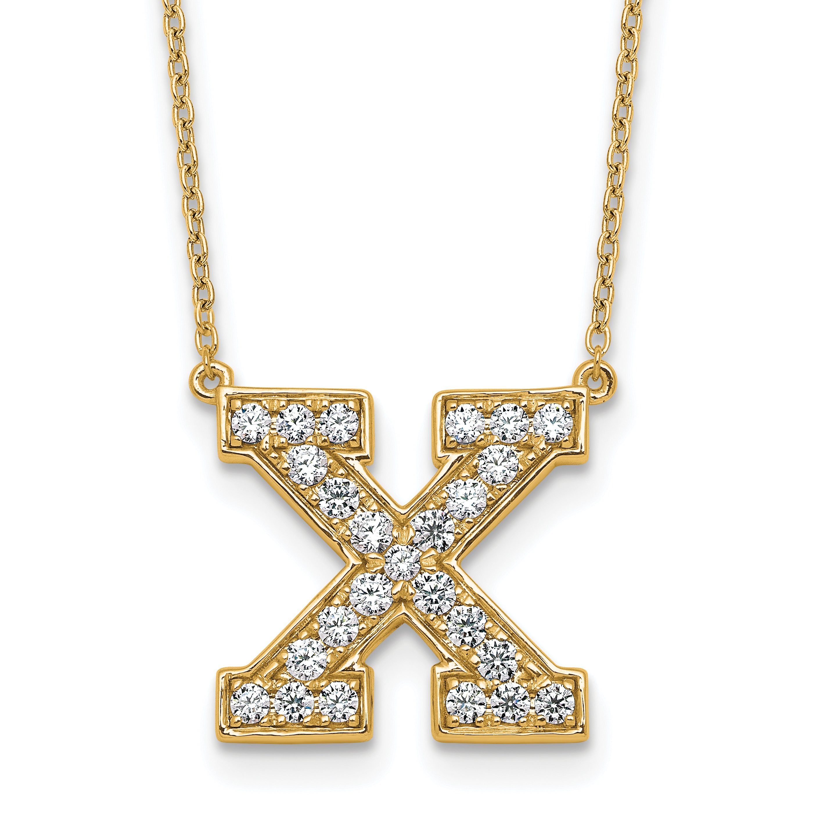 14k 1/2 carat Lab Grown Diamond VS+ F+ Complete Letter X 18 inch Initial Necklace