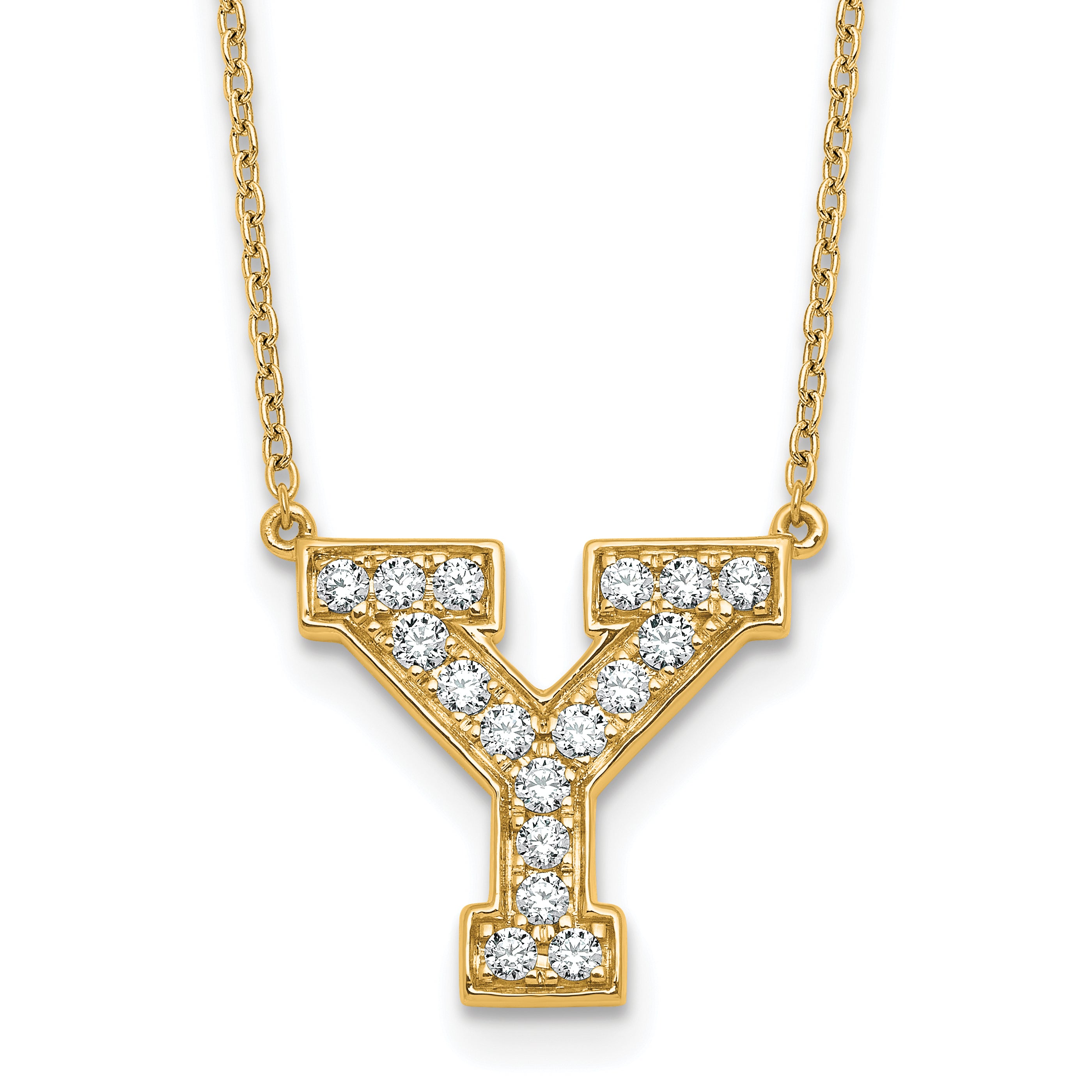 14k 3/8 carat Lab Grown Diamond VS+ F+ Complete Letter Y 18 inch Initial Necklace