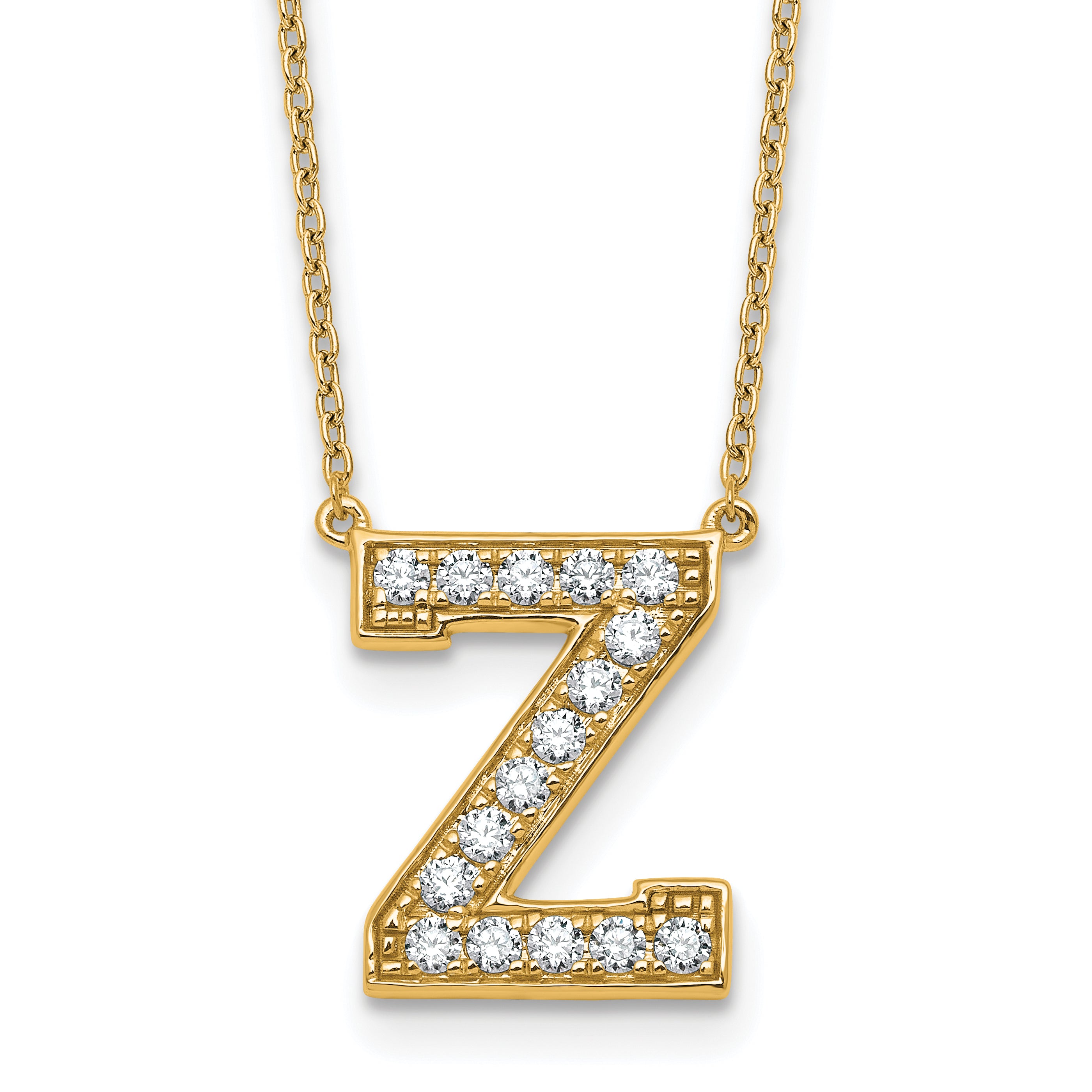 14k 3/8 carat Lab Grown Diamond VS+ F+ Complete Letter Z 18 inch Initial Necklace