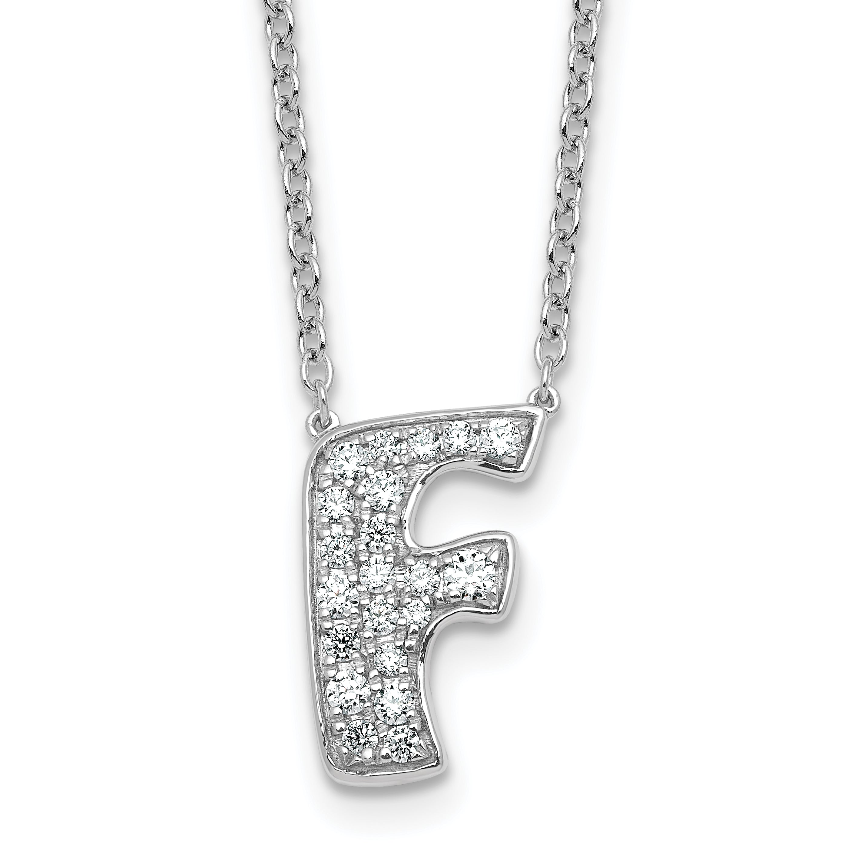 14k White Gold 1/3 carat Lab Grown Diamond VS+ F+ Complete Letter F 18 inch Initial Necklace