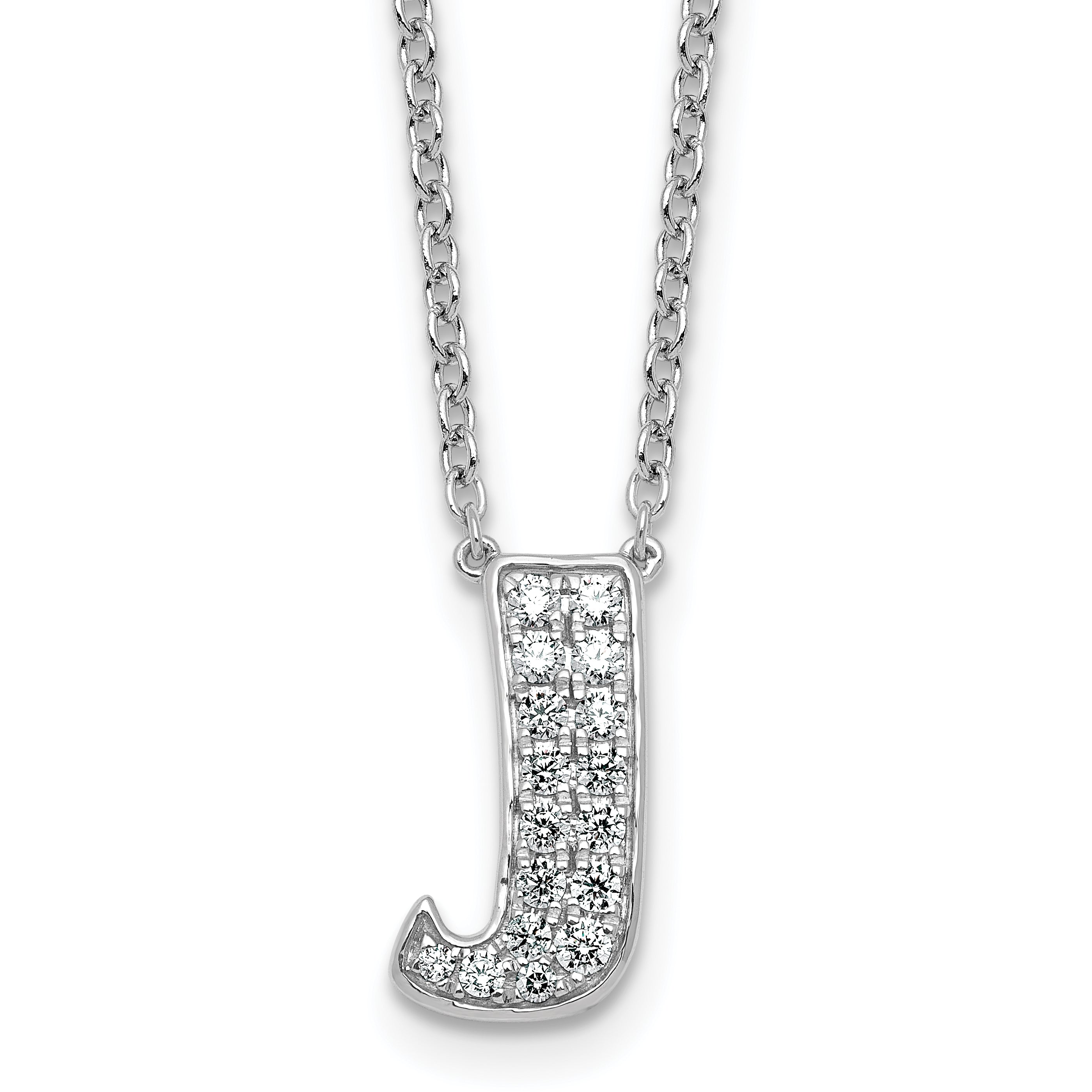 14k White Gold 1/3 carat Lab Grown Diamond VS+ F+ Complete Letter J 18 inch Initial Necklace
