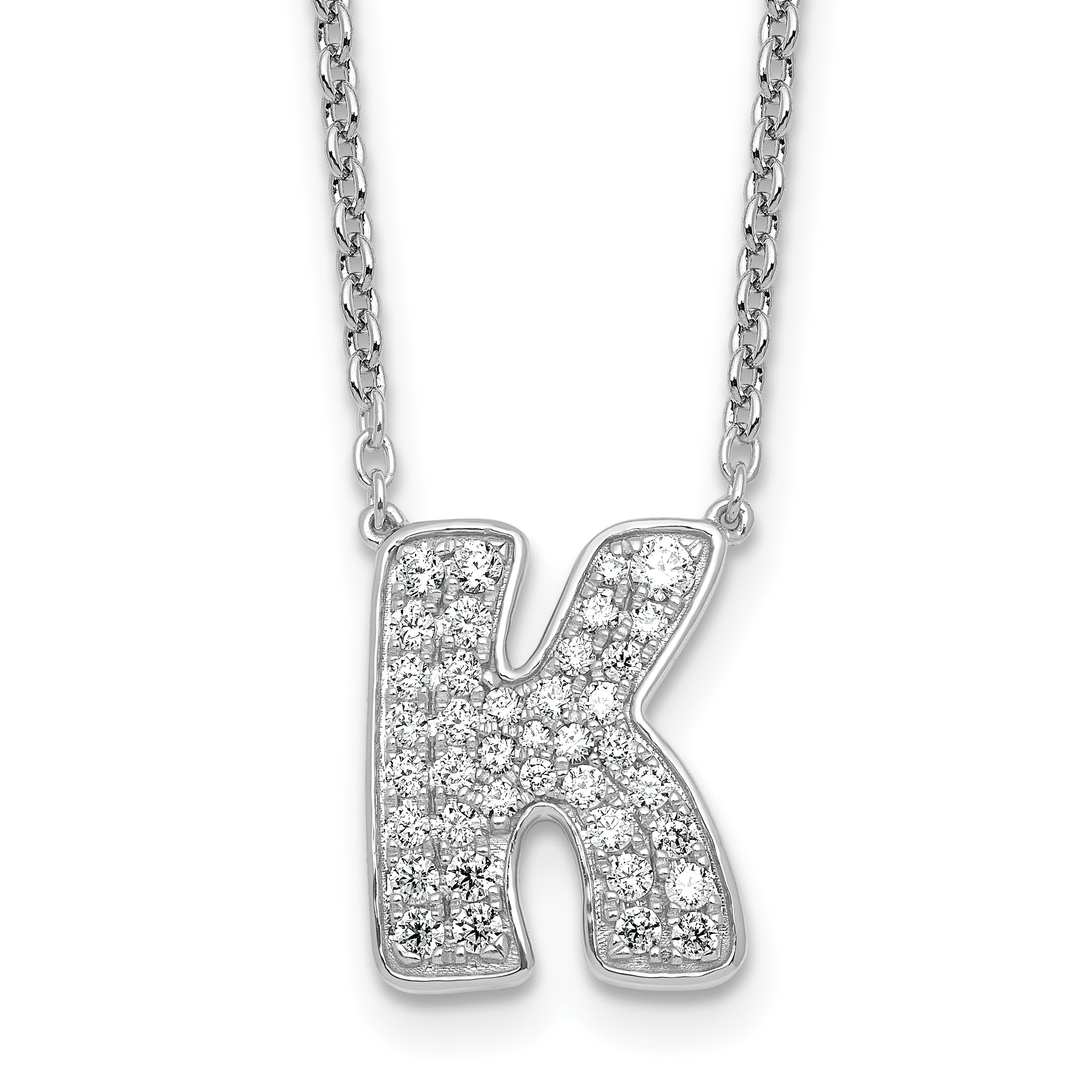 14k White Gold 1/2 carat Lab Grown Diamond VS+ F+ Complete Letter K 18 inch Initial Necklace